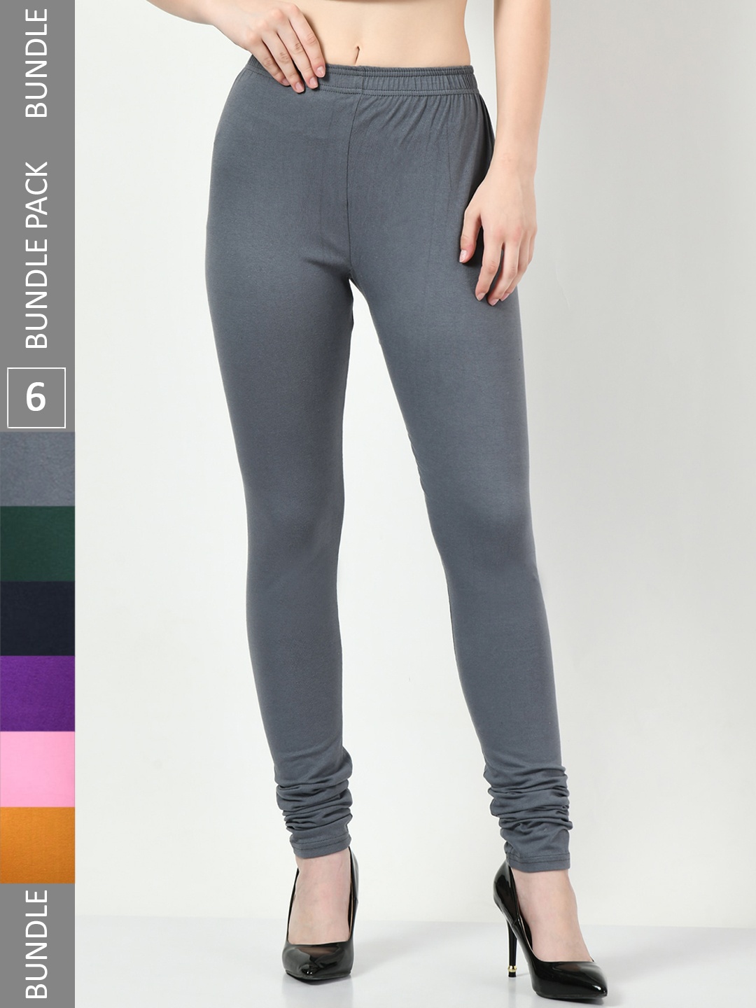 

BAESD Pack Of 6 Churidar Length Cotton Lycra Leggings, Grey