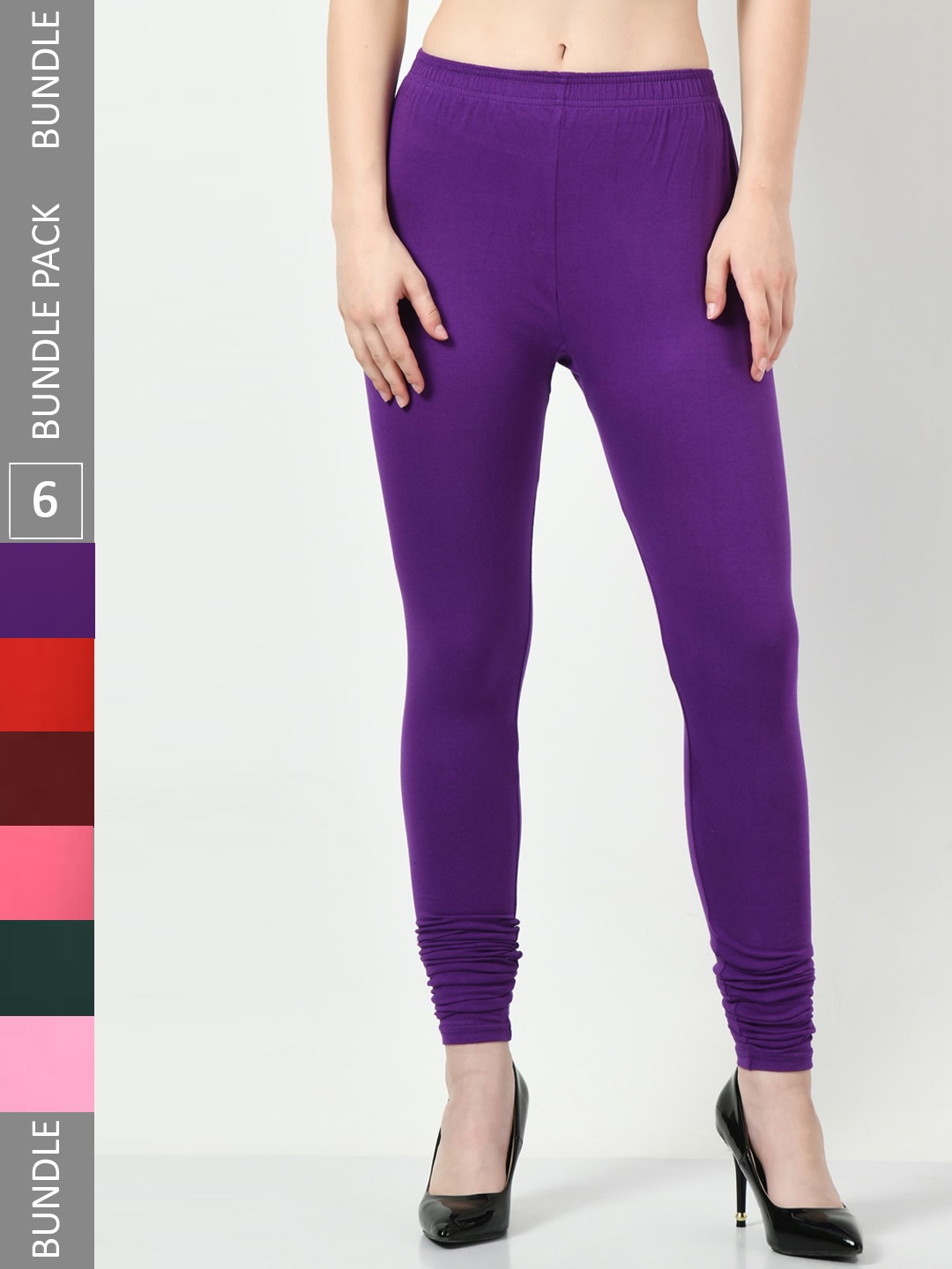 

BAESD Pack Of 6 Churidar Length Leggings, Purple