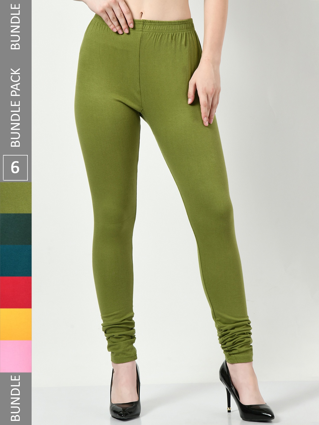 

BAESD Pack Of 6 Super Soft Slim Fit Churidar-Length Leggings, Green