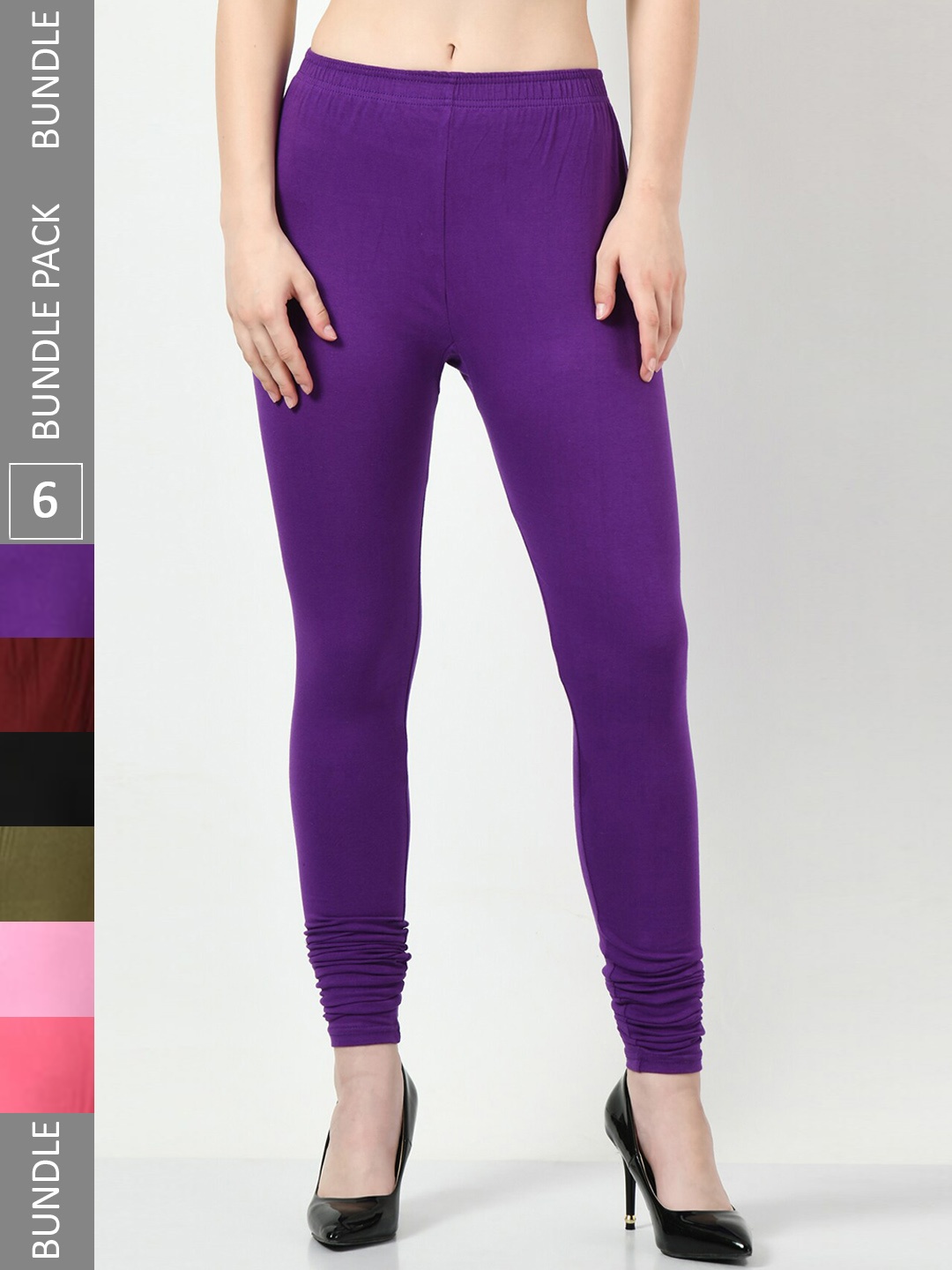 

BAESD Pack Of 6 Cotton Lycra Slim Fit Churidar-Length Leggings, Purple