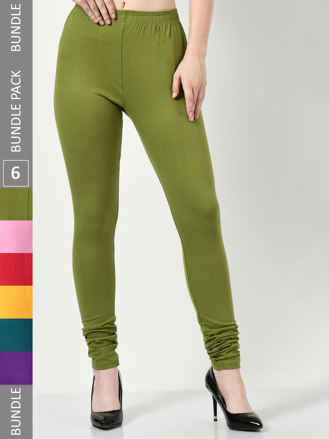 

BAESD Pack Of 6 Churidar Length Leggings, Green