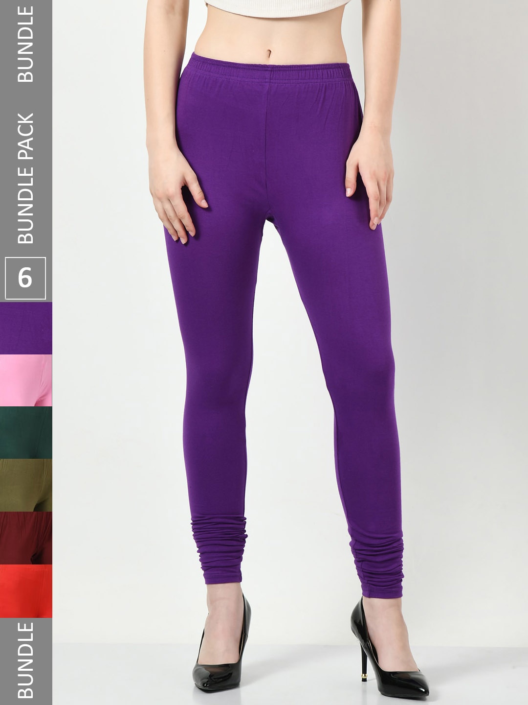 

BAESD Pack of 6 Churidar Length Leggings, Purple