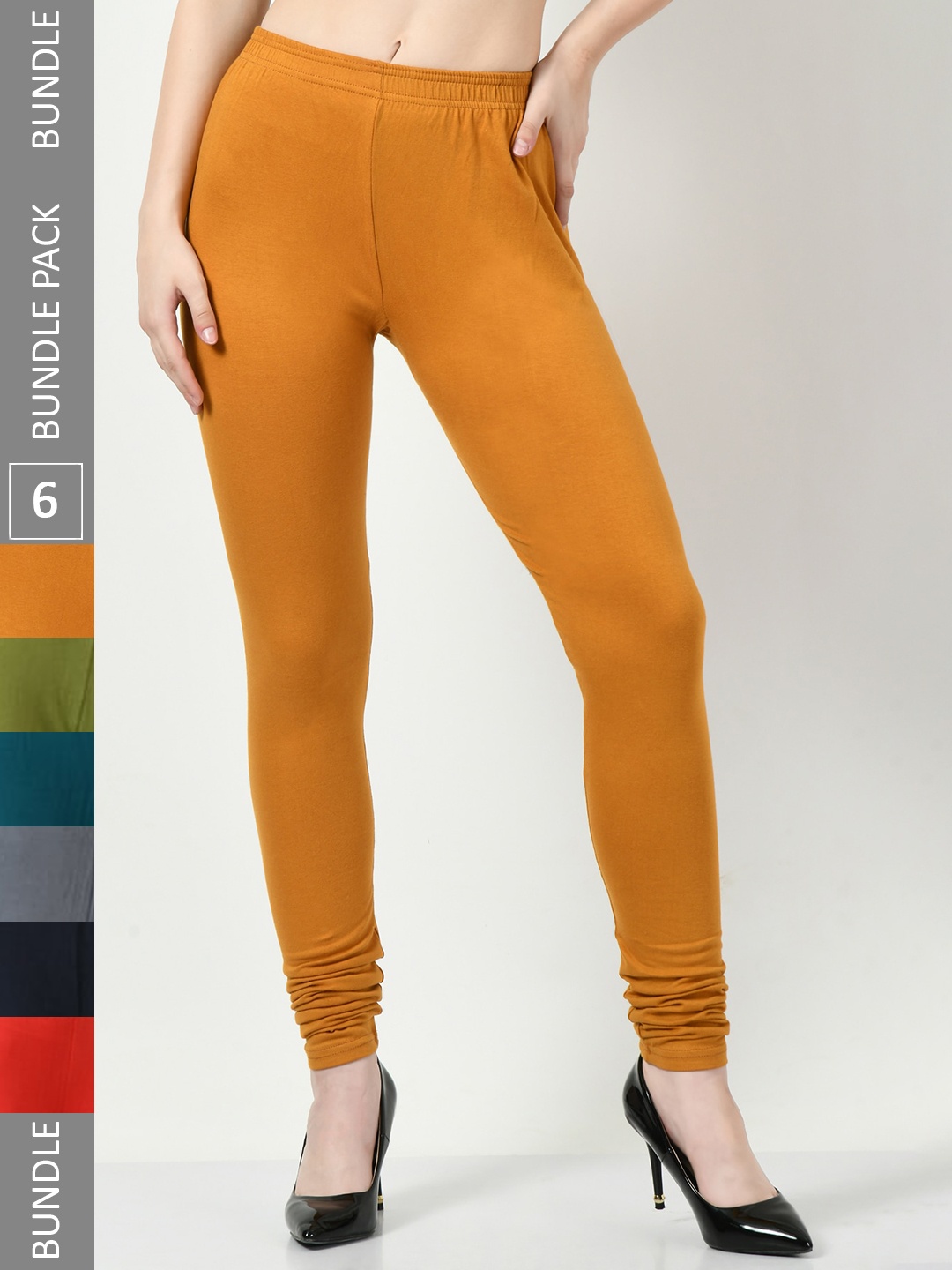 

BAESD Pack Of 6 Cotton Lycra Churidar-Length Leggings, Mustard