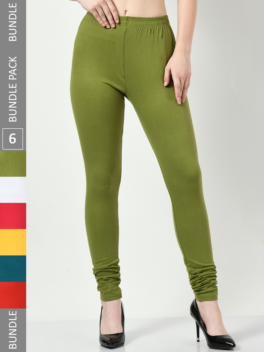 

BAESD Pack Of 6 Churidar Length Cotton Lycra Leggings, Green
