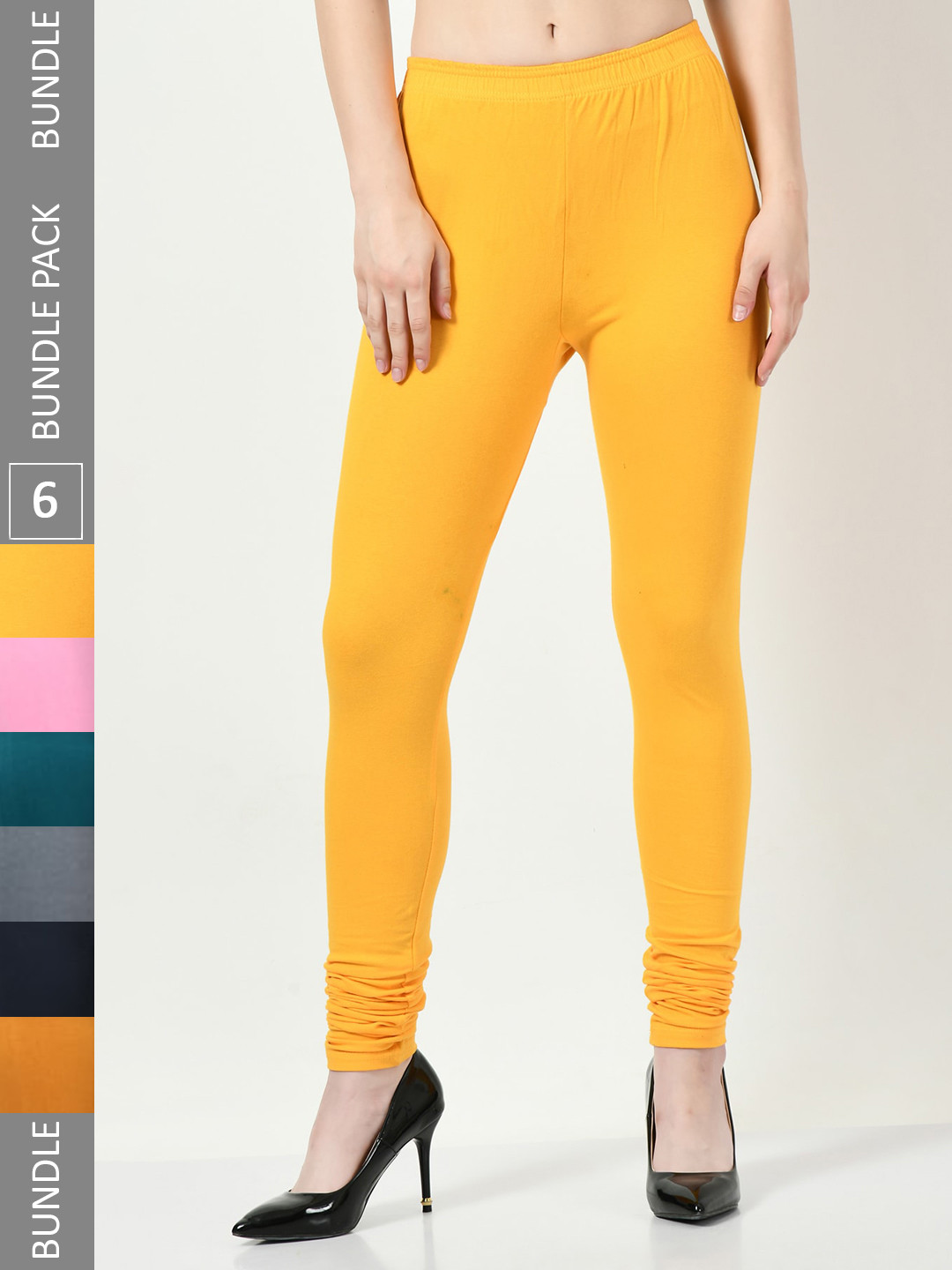 

BAESD Pack Of 6 Slim-Fit Churidar Length Leggings, Yellow