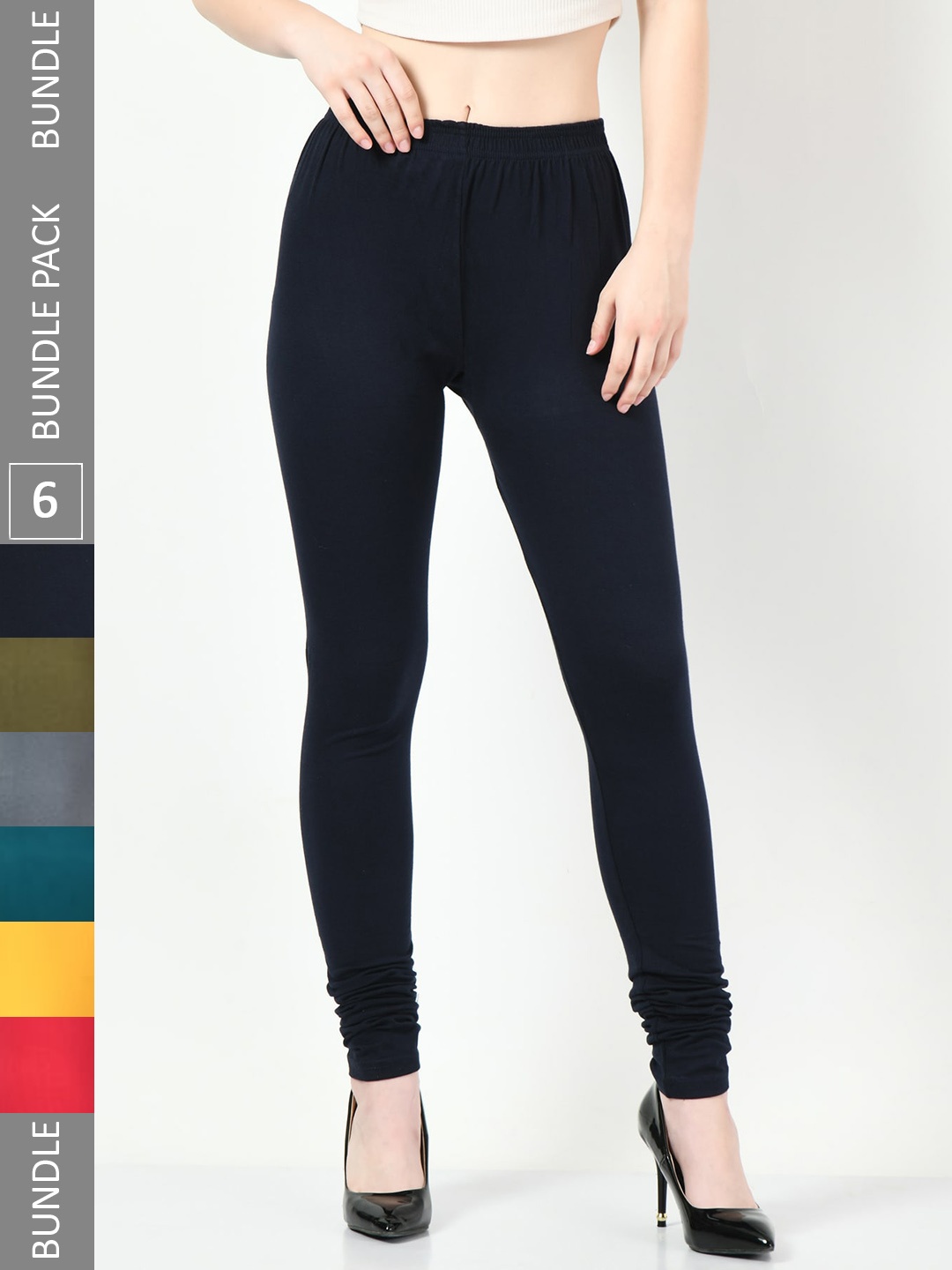 

BAESD Women Pack Of 6 Slim Fit Churidar-Length Leggings, Navy blue