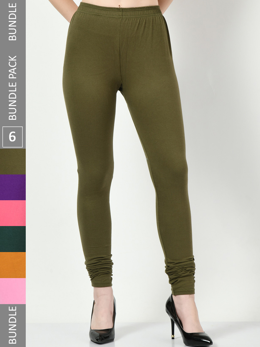 

BAESD Pack Of 6 Churidar-Length Leggings, Pink