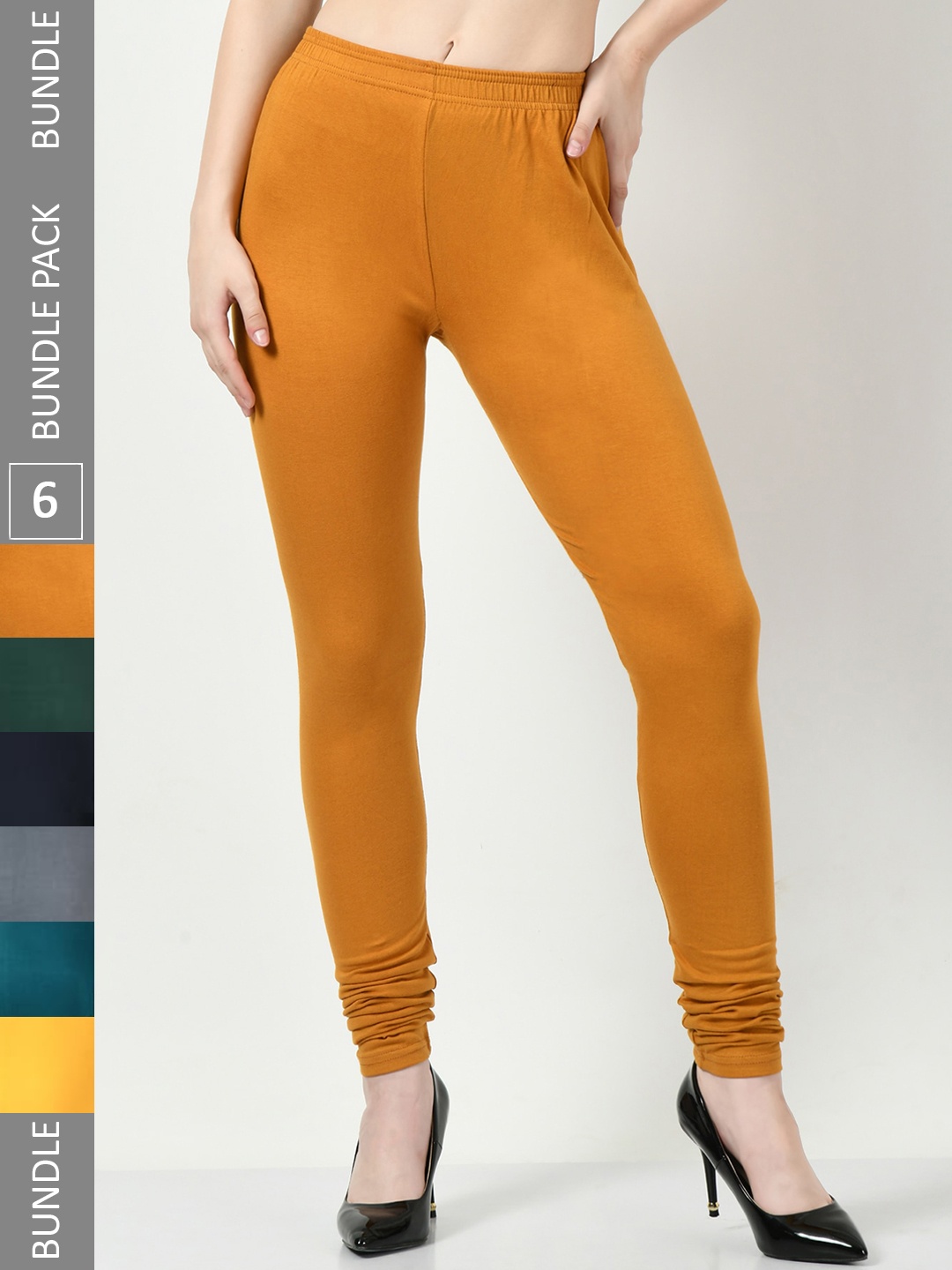 

BAESD Pack Of 6 Slim Fit Soft Cotton Lycra Churidar-Length Leggings, Yellow