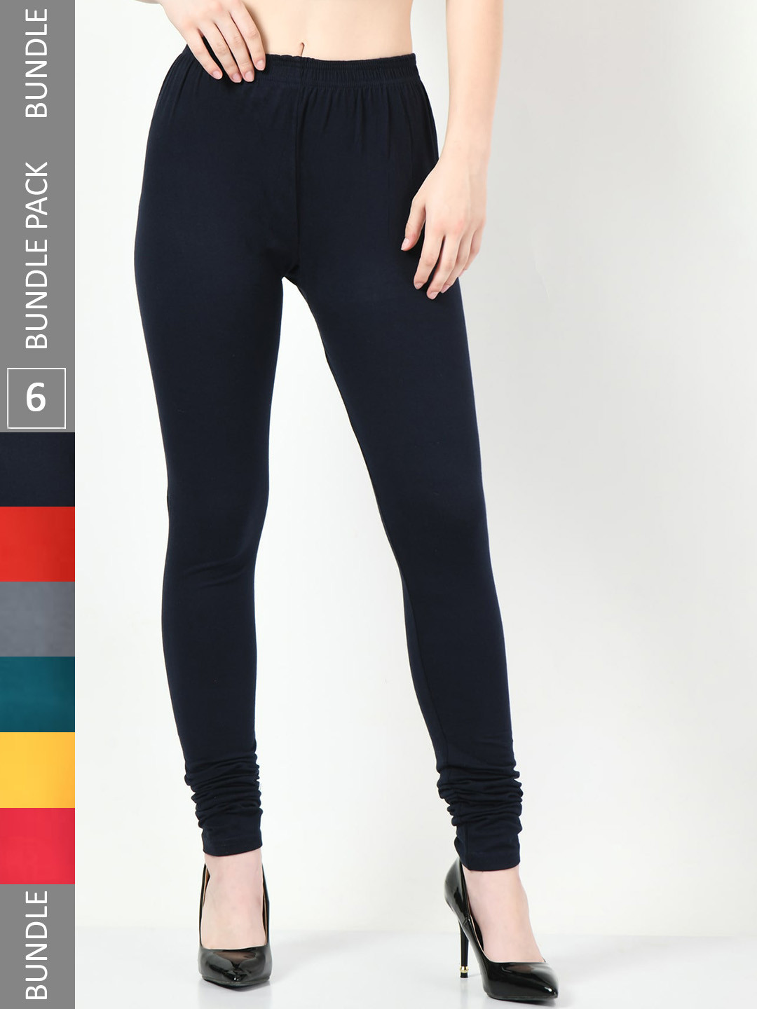 

BAESD Pack Of 6 Churidar-Length Soft Slim Fit Leggings, Red