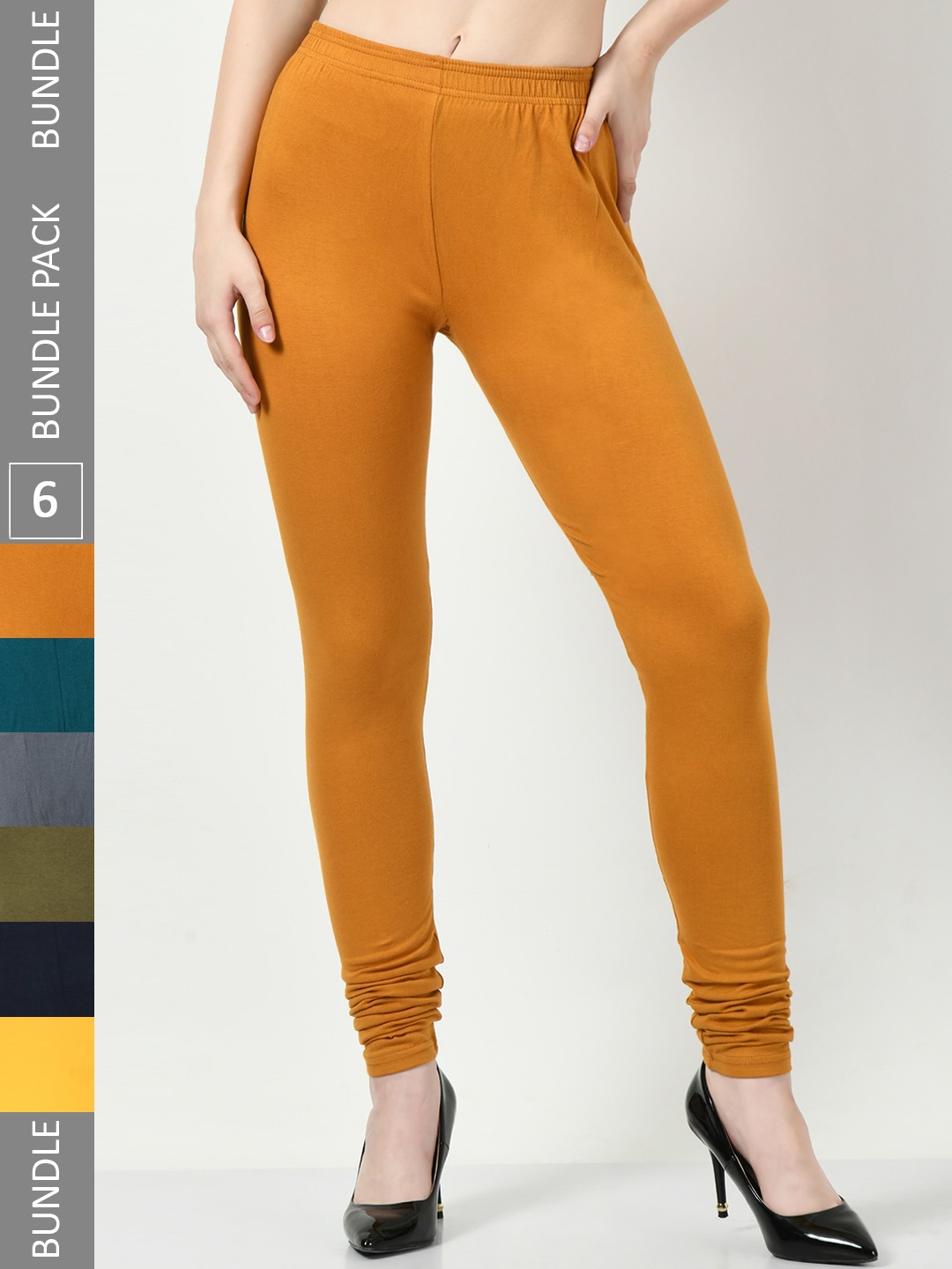 

BAESD Pack Of 6 Churidar Length Leggings, Mustard