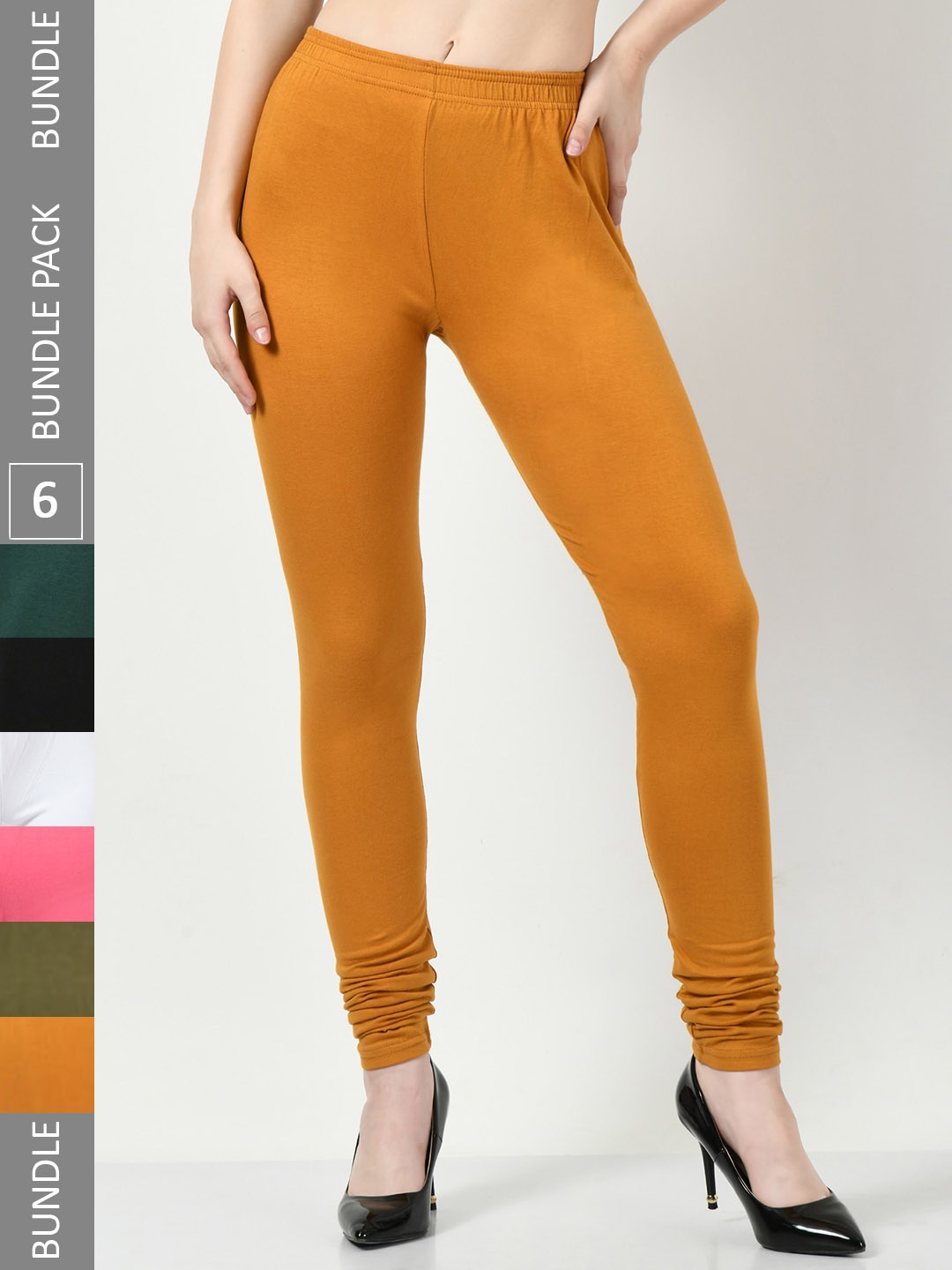

BAESD Pack Of 6 Churidar-Length Cotton Lycra Leggings, Mustard