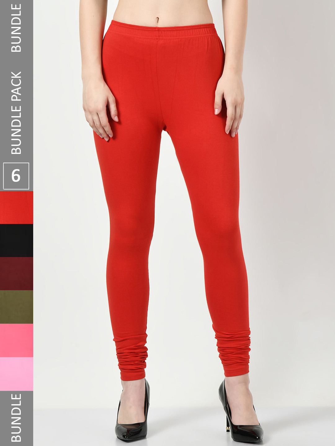 

BAESD Pack Of 6 Soft Slim Fit Churidar-Length Leggings, Red