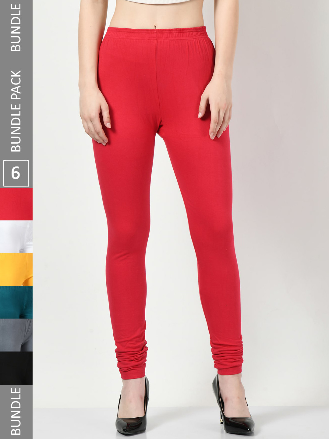 

BAESD Pack Of 6 Cotton Lycra Churidar-Length Leggings, Red