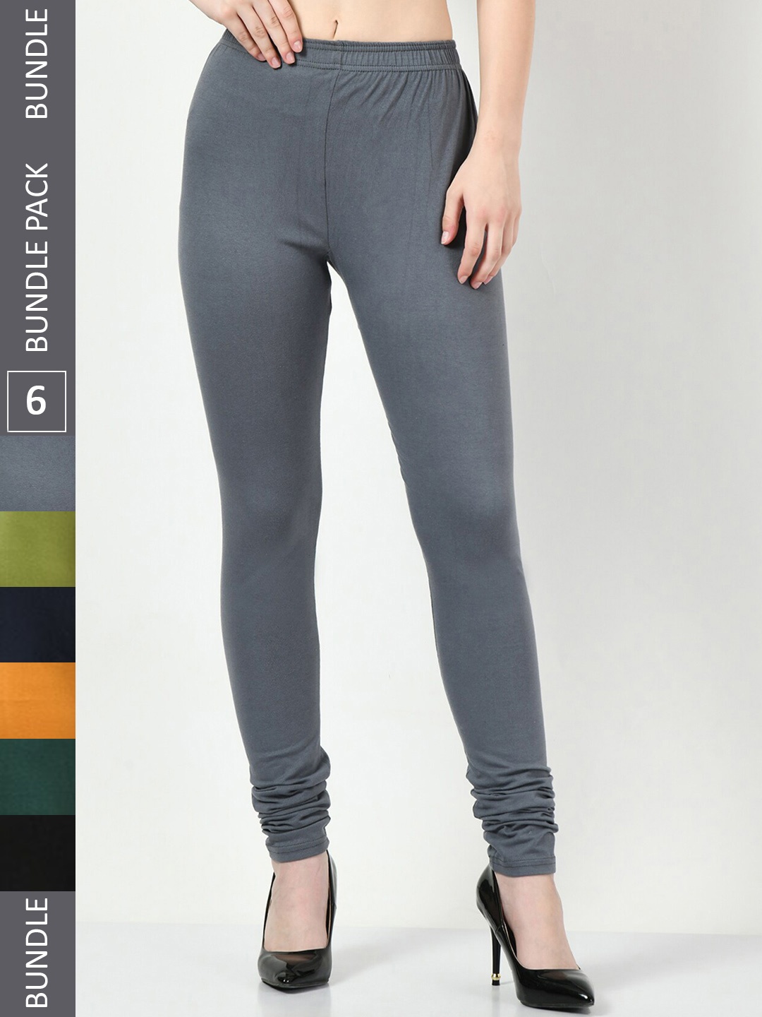 

BAESD Pack Of 6 Cotton Lycra Slim Fit Churidar-Length Leggings, Grey
