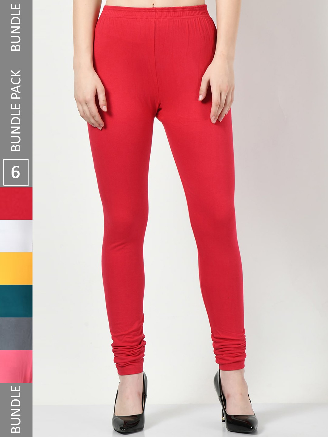 

BAESD Women Pack Of 6 Slim Fit Churidar-Length Leggings, Red