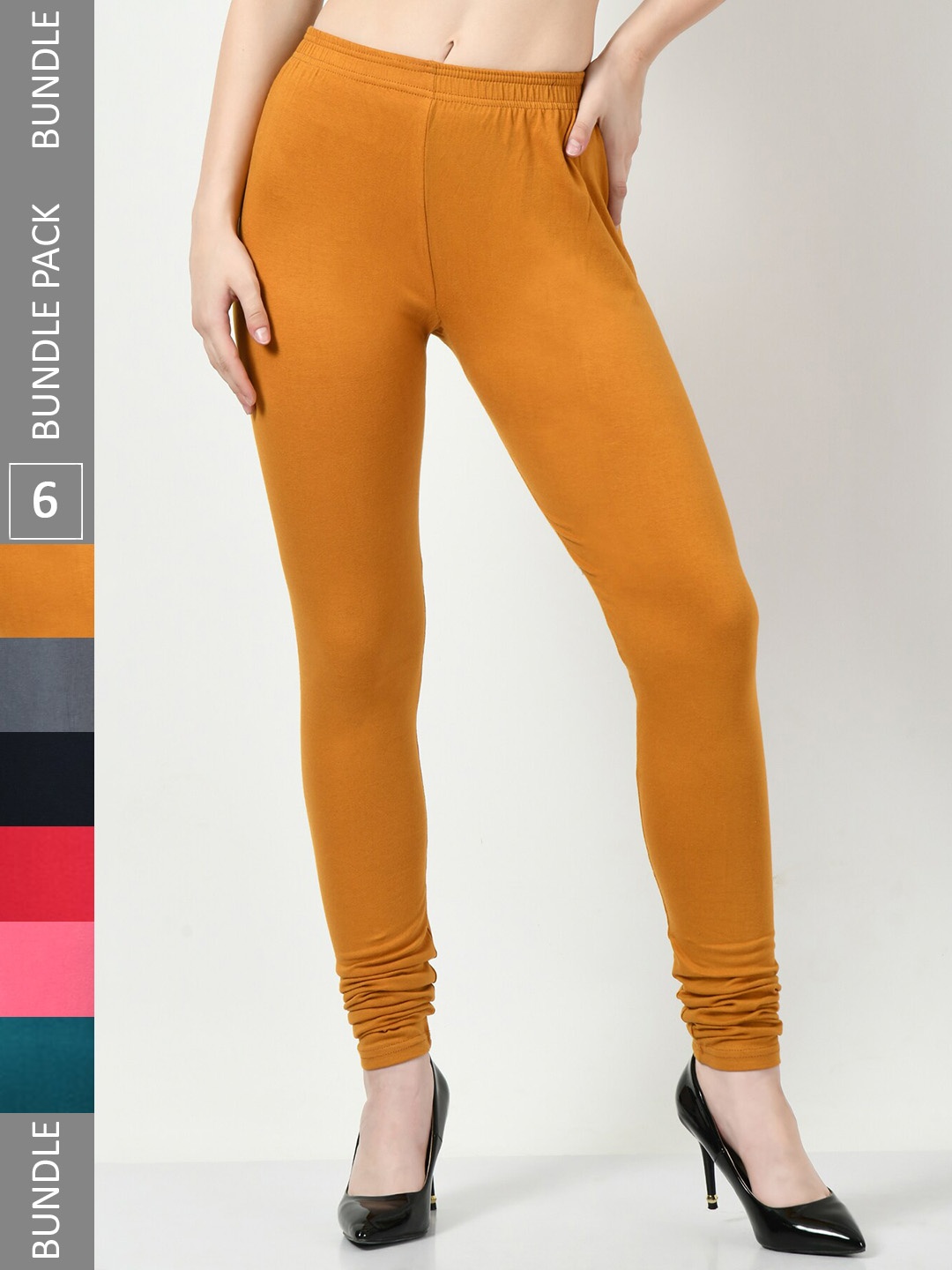 

BAESD Pack Of 6 Churidar Length Leggings, Mustard