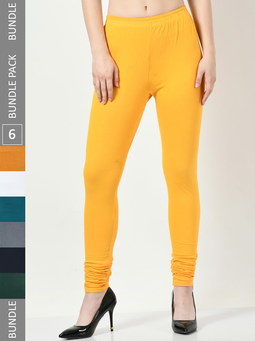

BAESD Pack Of 6 Churidar Length Leggings, Yellow
