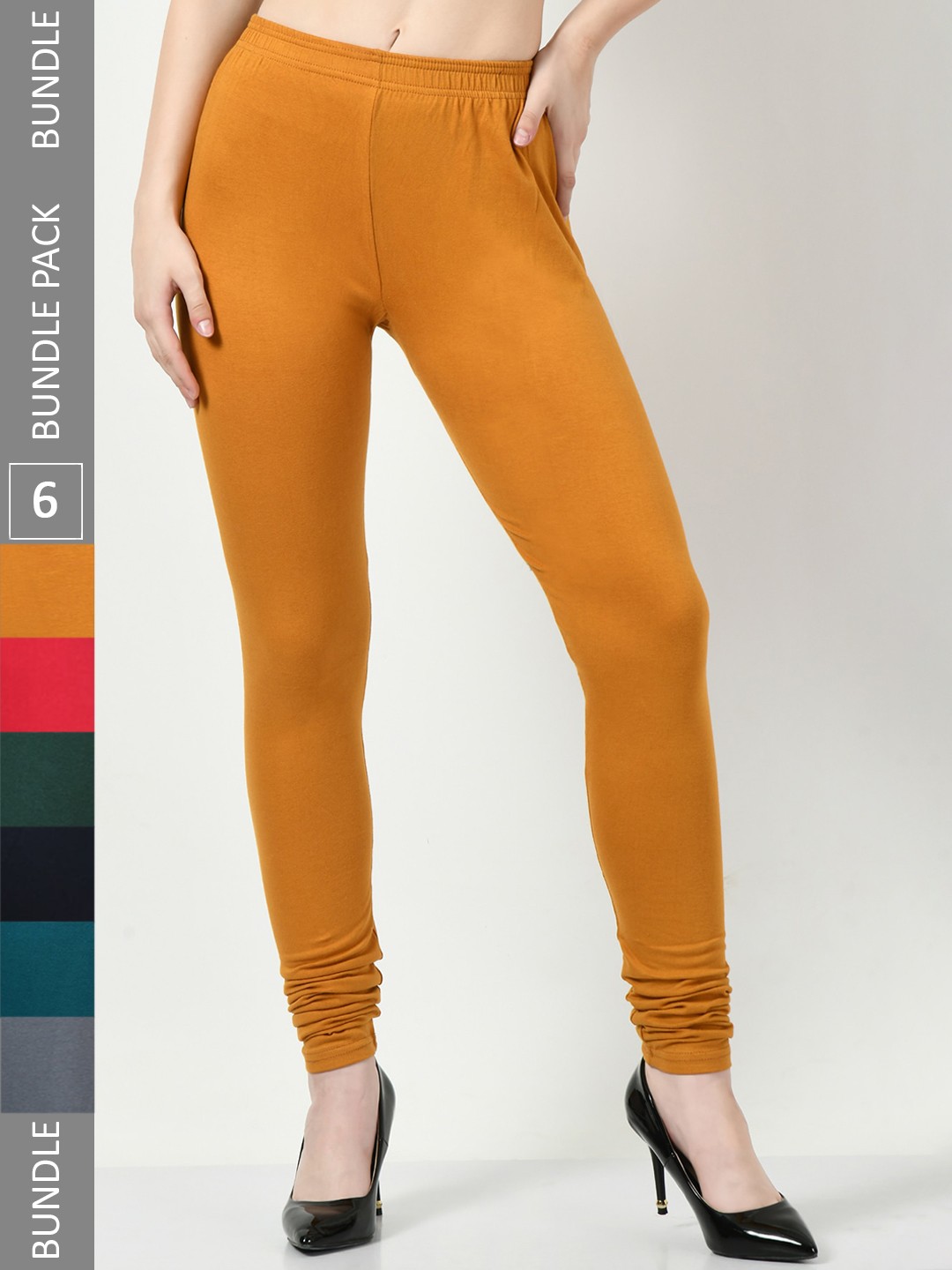 

BAESD Pack of 6 Churidar Length Leggings, Mustard