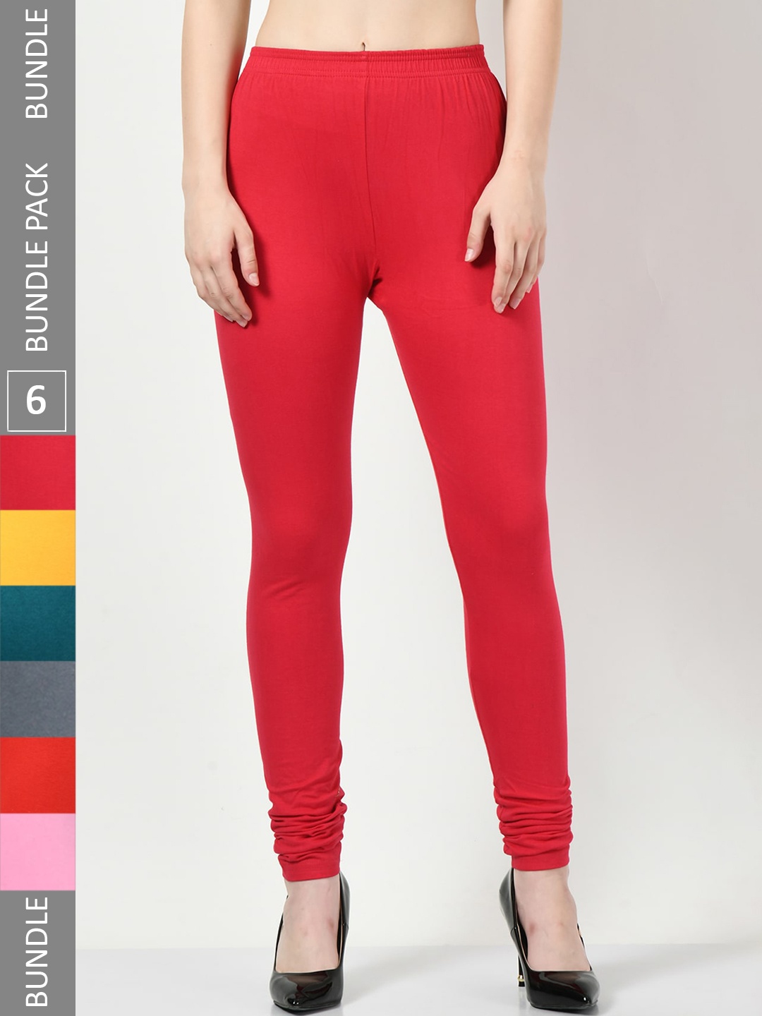 

BAESD Pack of 6 Churidar Length Leggings, Red