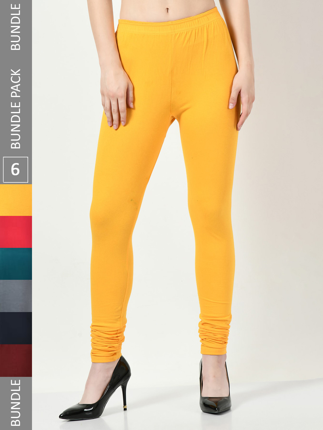

BAESD Pack Of 6 Slim-Fit Churidar Length Leggings, Yellow