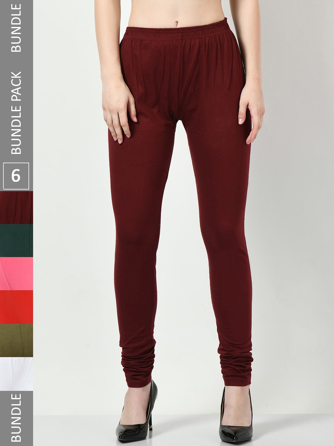 

BAESD Pack Of 6 Slim-Fit Churidar Length Leggings, Maroon
