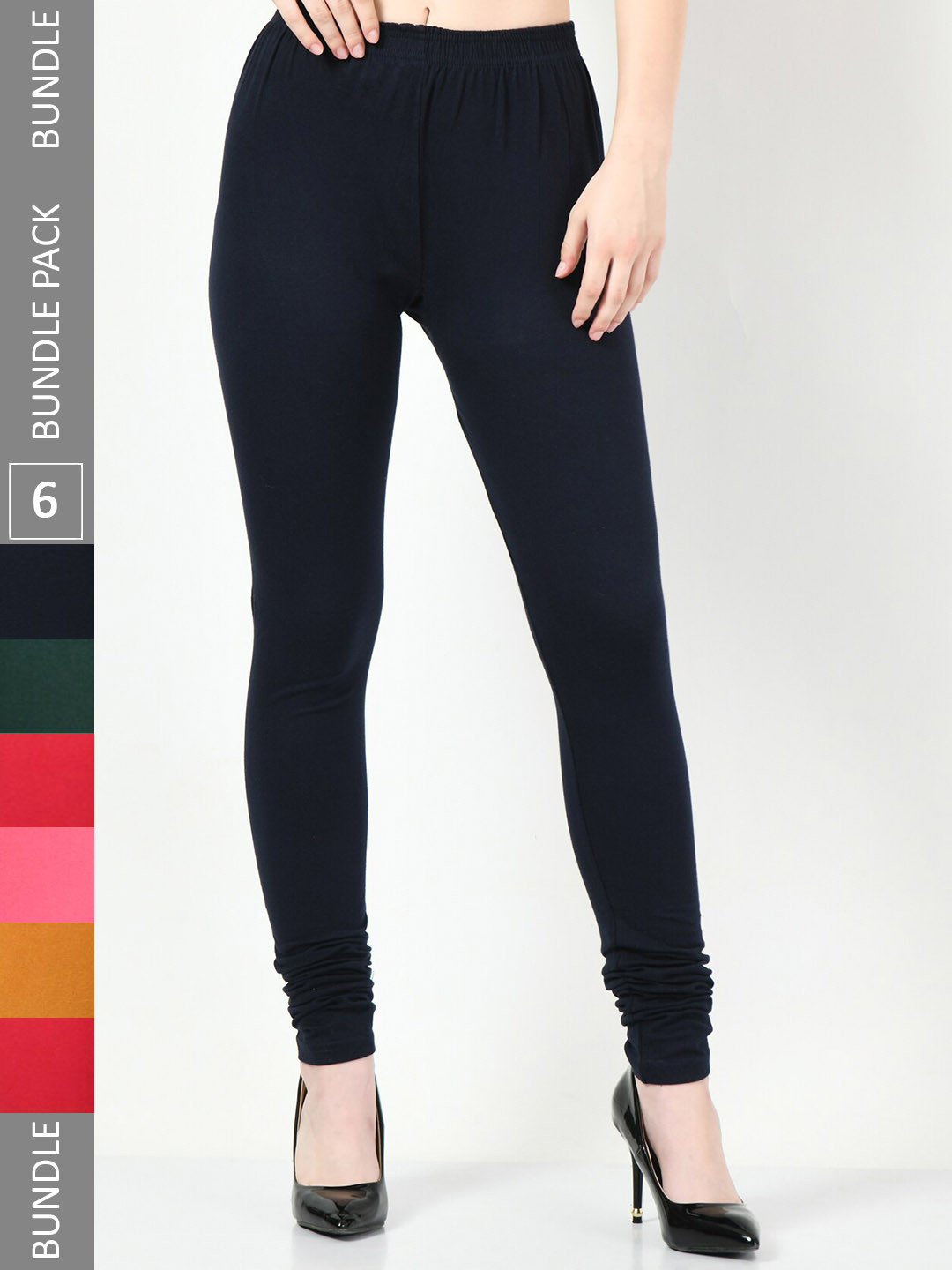 

BAESD Pack Of 6 Cotton Lycra Churidar Length Slim Fit Leggings, Navy blue