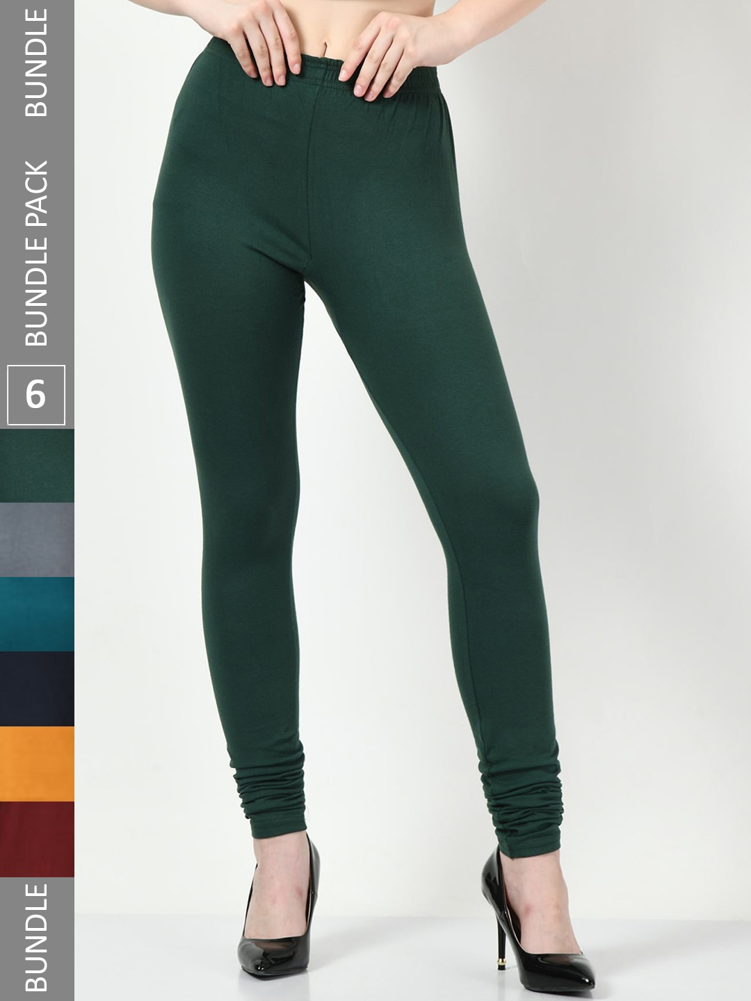 

BAESD Pack Of 6 Churidar-Length Leggings, Multi