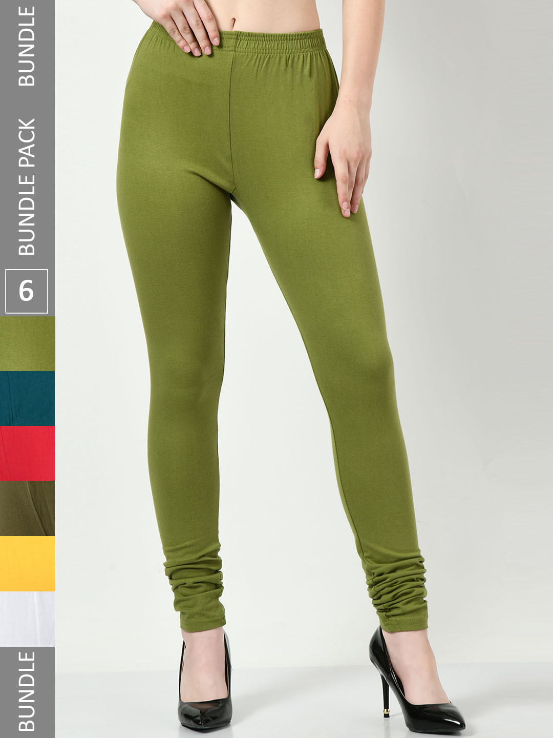 

BAESD Pack Of 6 Churidar-Length Leggings, Green