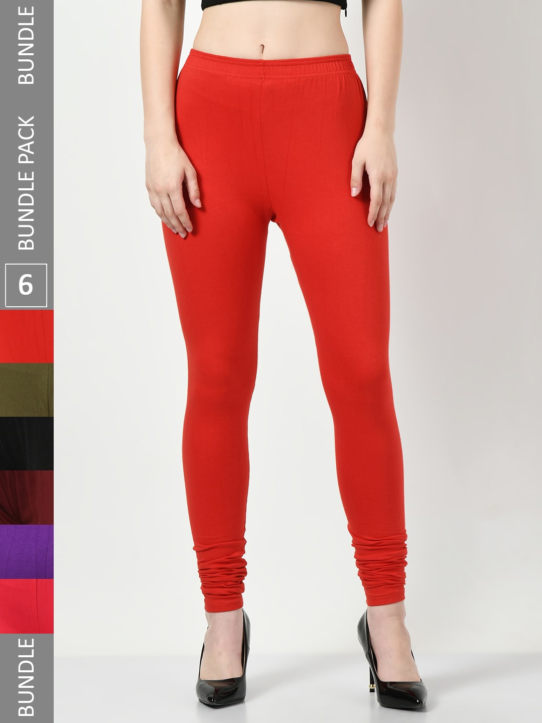 

BAESD Pack Of 6 Churidar-Length Leggings, Red