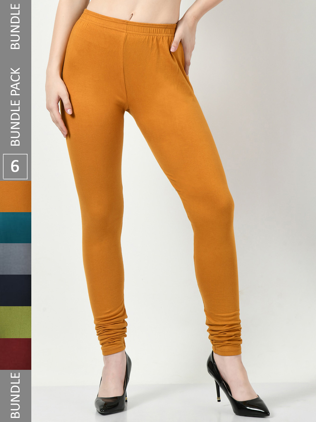 

BAESD Pack of 6 Churidar-Length Slim-Fit Leggings, Mustard