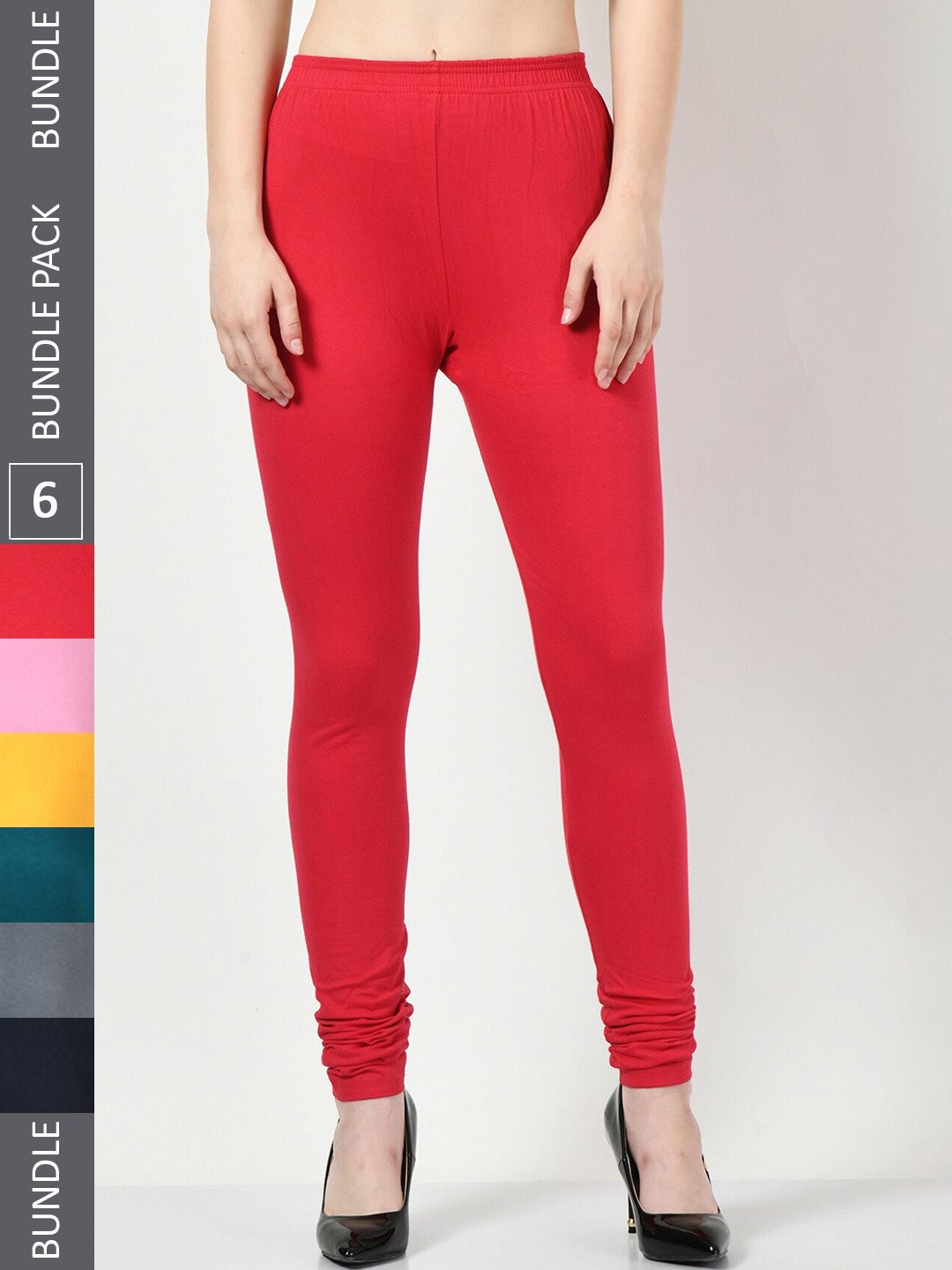 

BAESD Pack of 6 Super Soft Churidar-Length Leggings, Red
