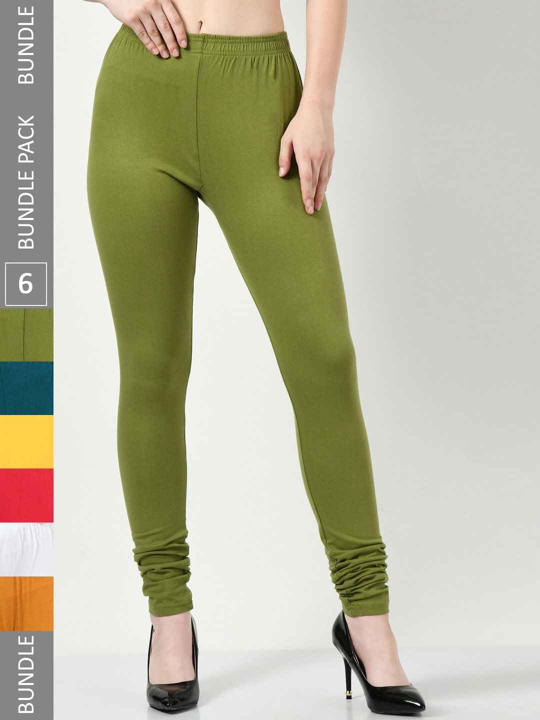 

BAESD Women Pack of 6 Churidar-Length Leggings, Olive