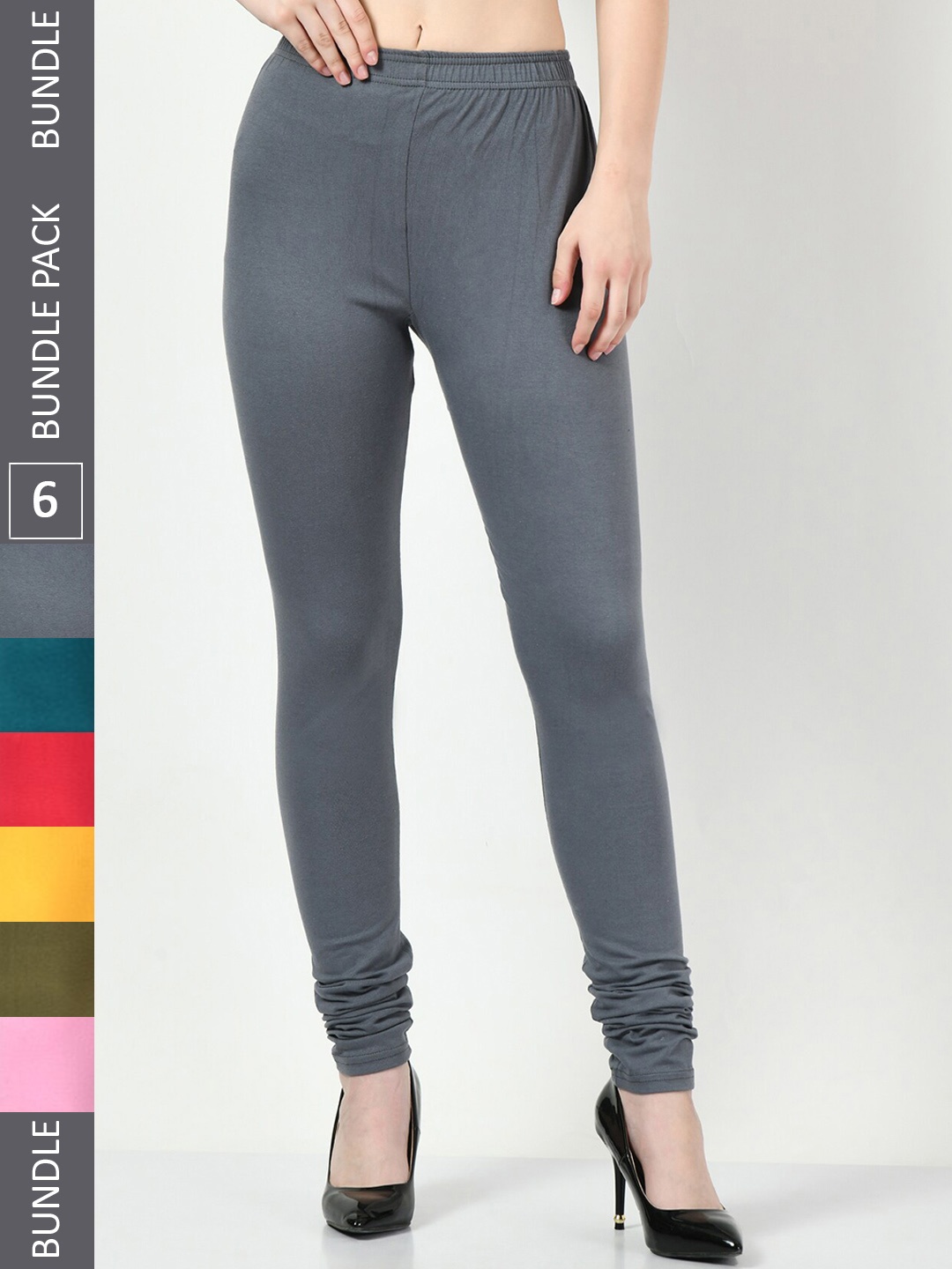 

BAESD Pack of 6 Churidar-Length Leggings, Grey