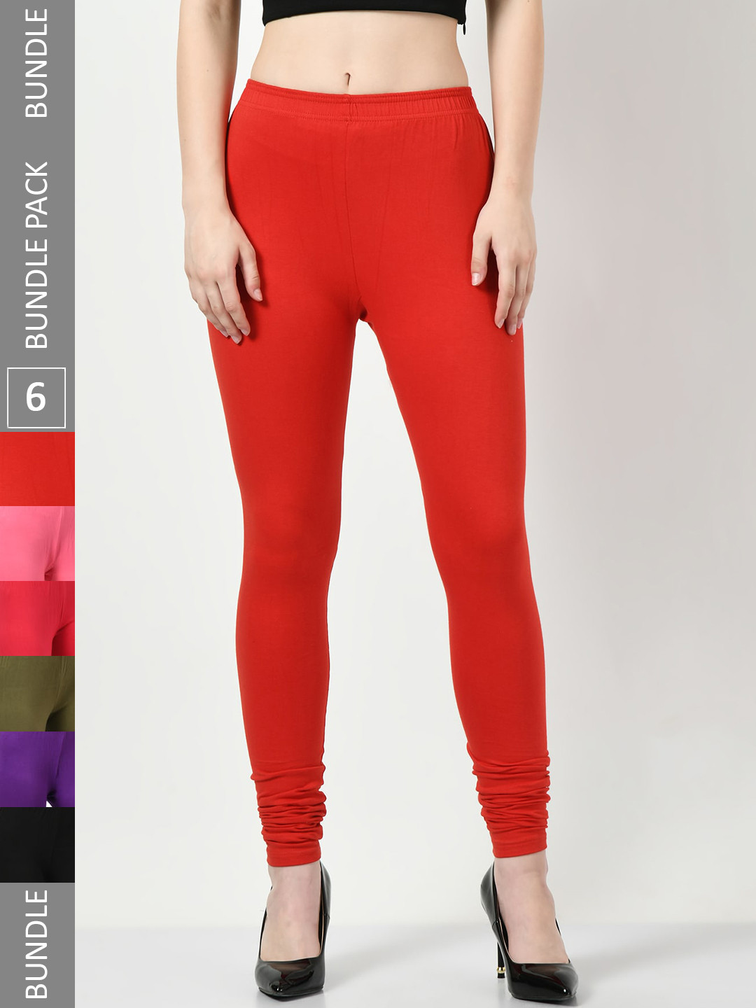 

BAESD Pack Of 6 Churidar-Length Soft Leggings, Red