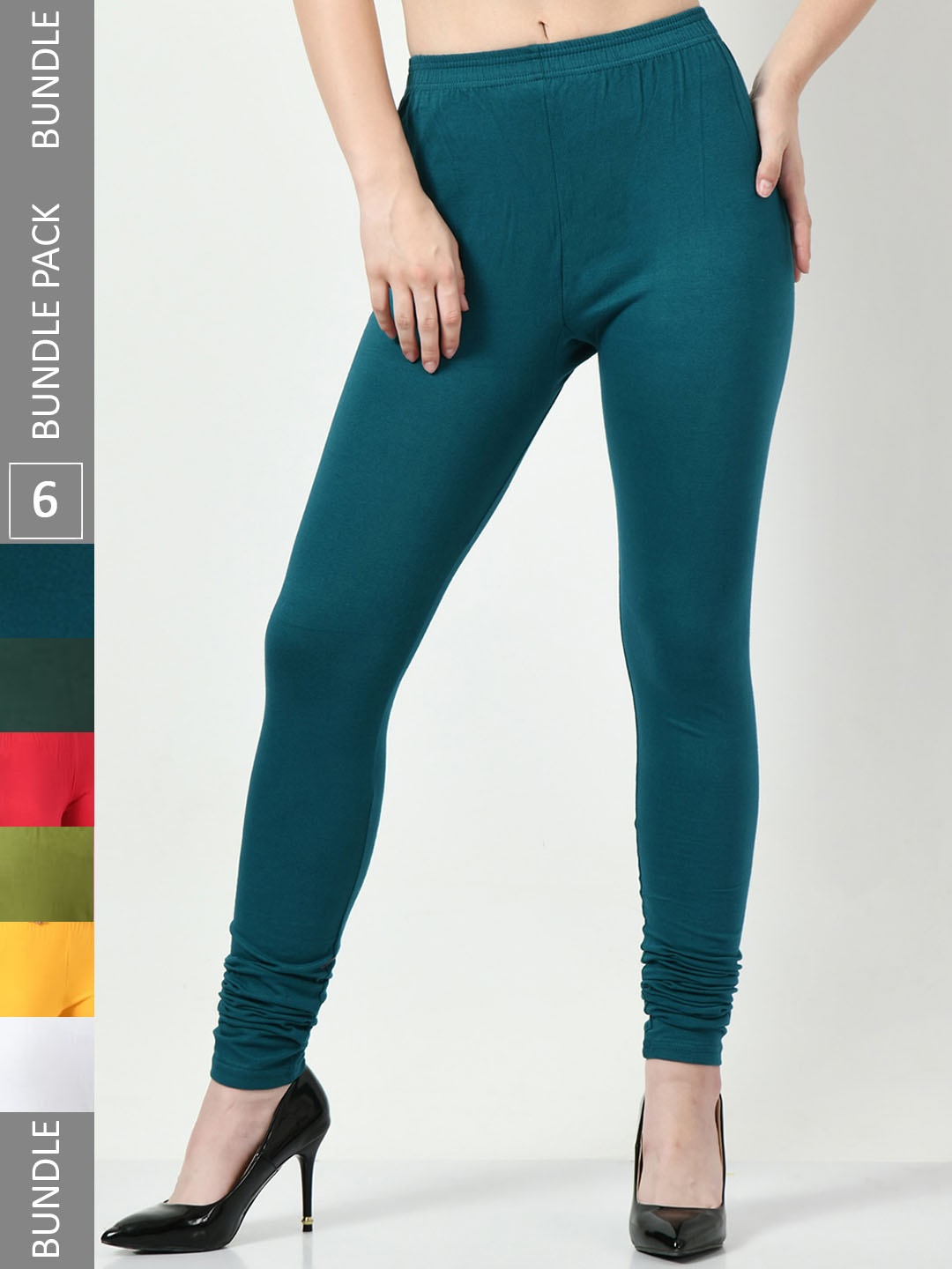

BAESD Pack of 6 Churidar-Length Leggings, Teal