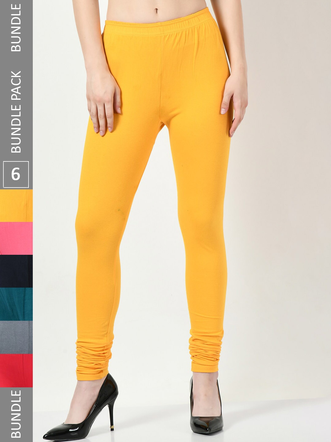 

BAESD Pack of 6 Churidar-Length Leggings, Yellow