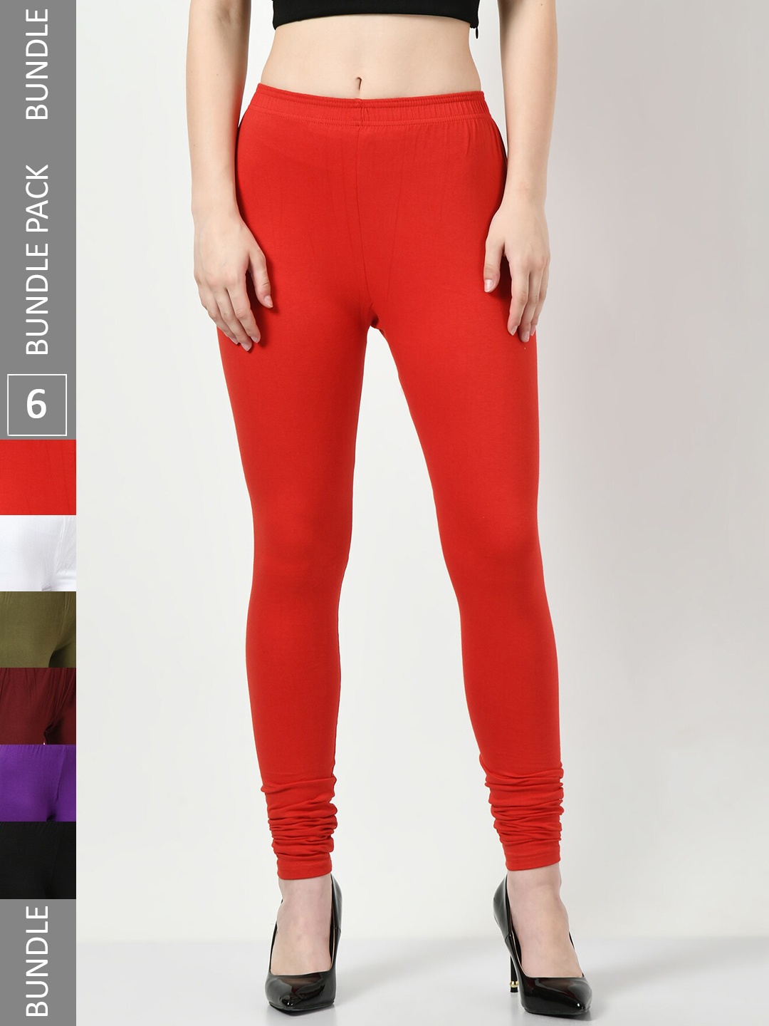 

BAESD Pack of 6 Churidar Length Leggings, Red