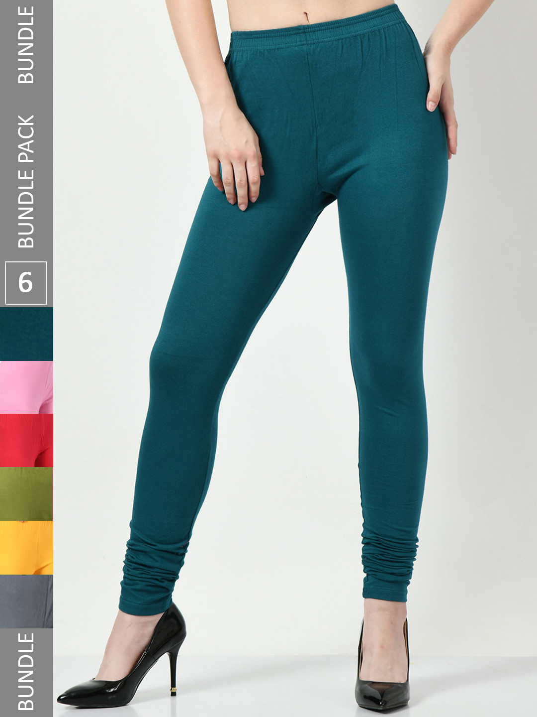 

BAESD Women Pack of 6 Churidar-Length Cotton Leggings, Teal