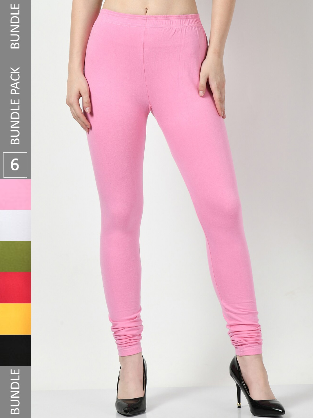 

BAESD Pack of 6 Churidar-Length Cotton Lycra Leggings, Pink