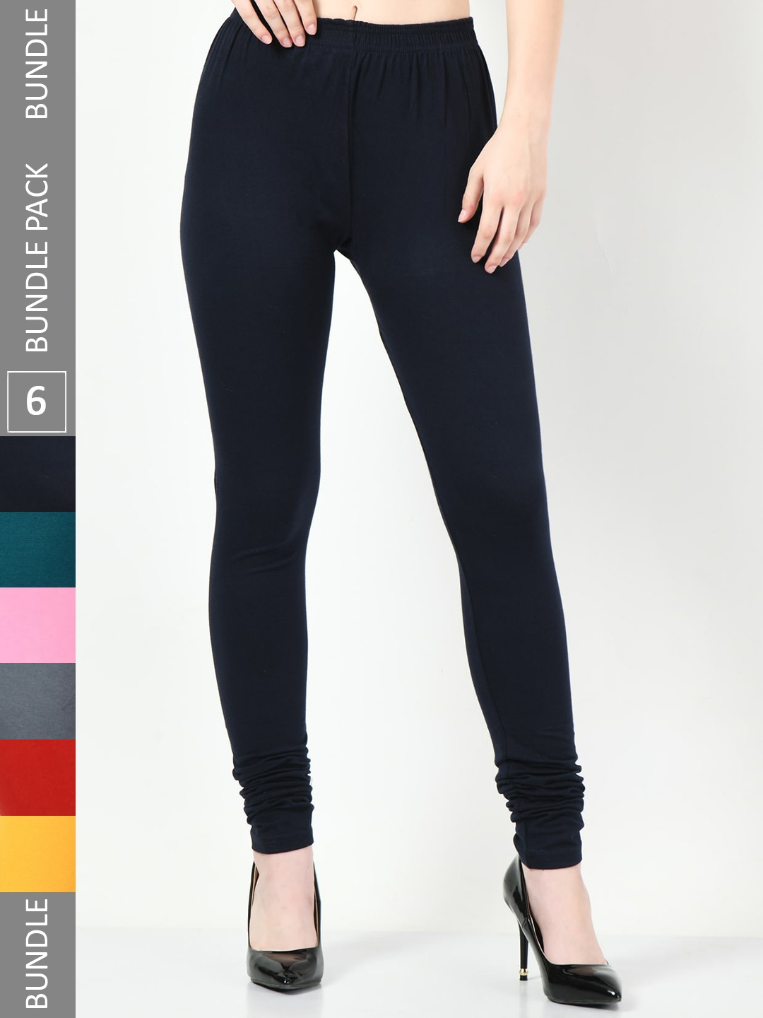 

BAESD Pack Of 6 Slim-Fit Churidar-Length Super Soft Cotton Lycra Soft Leggings, Pink