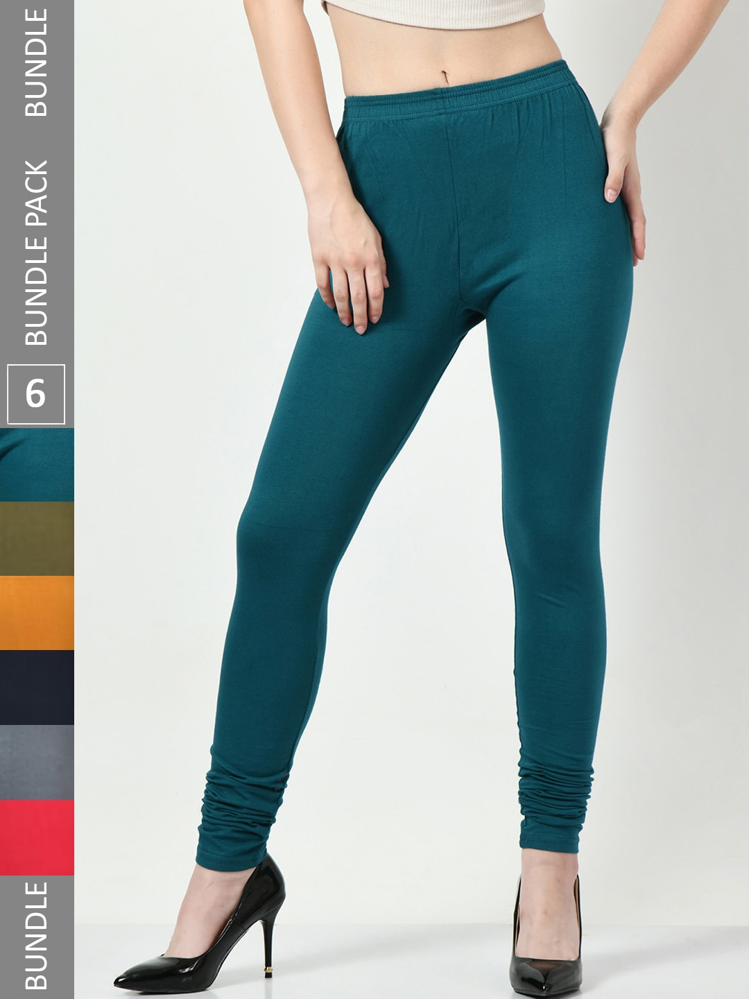 

BAESD Pack Of 6 Churidar-Length Super Soft Cotton Lycra Soft Leggings, Mustard