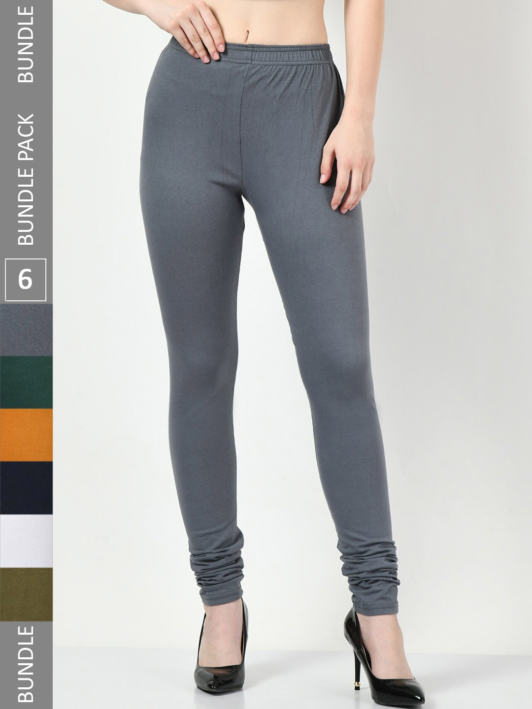 

BAESD Pack Of 6 Churidar Length Cotton Leggings, Grey