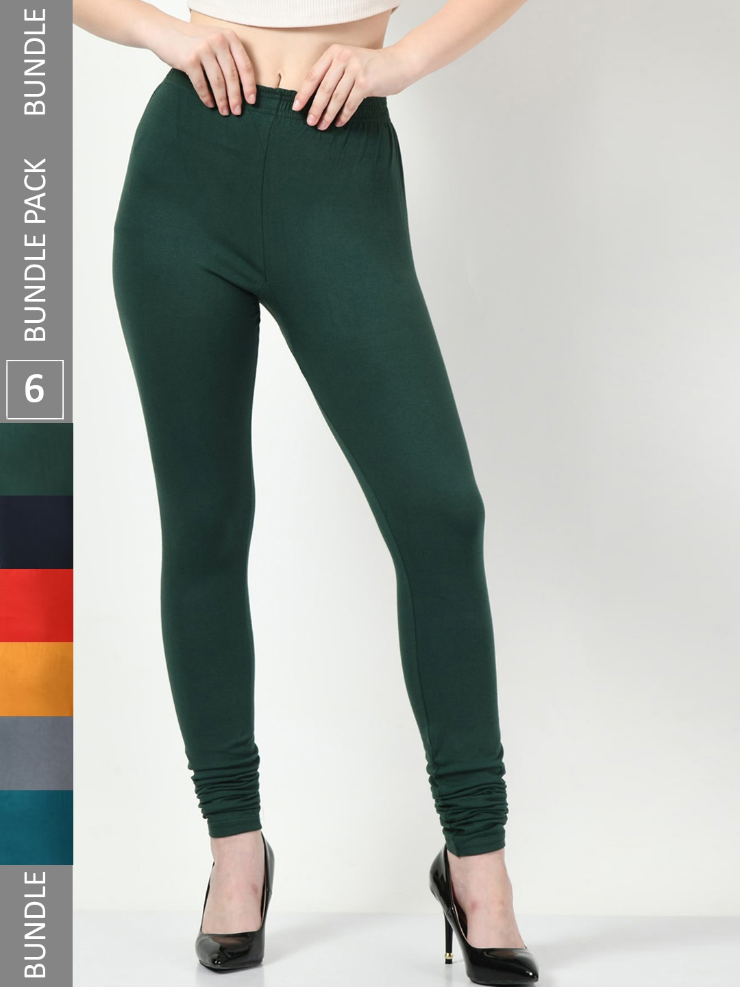 

BAESD Pack Of 6 Slim-Fit Churidar Length Legging, Green