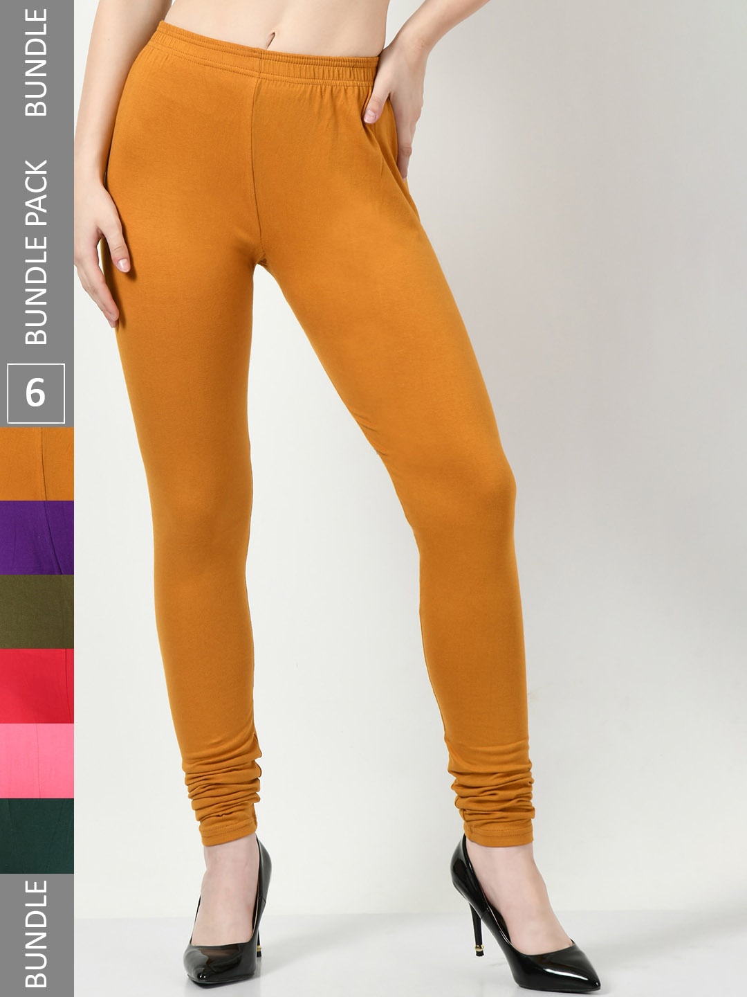 

BAESD Women Pack of 6 Churidar-Length Leggings, Mustard
