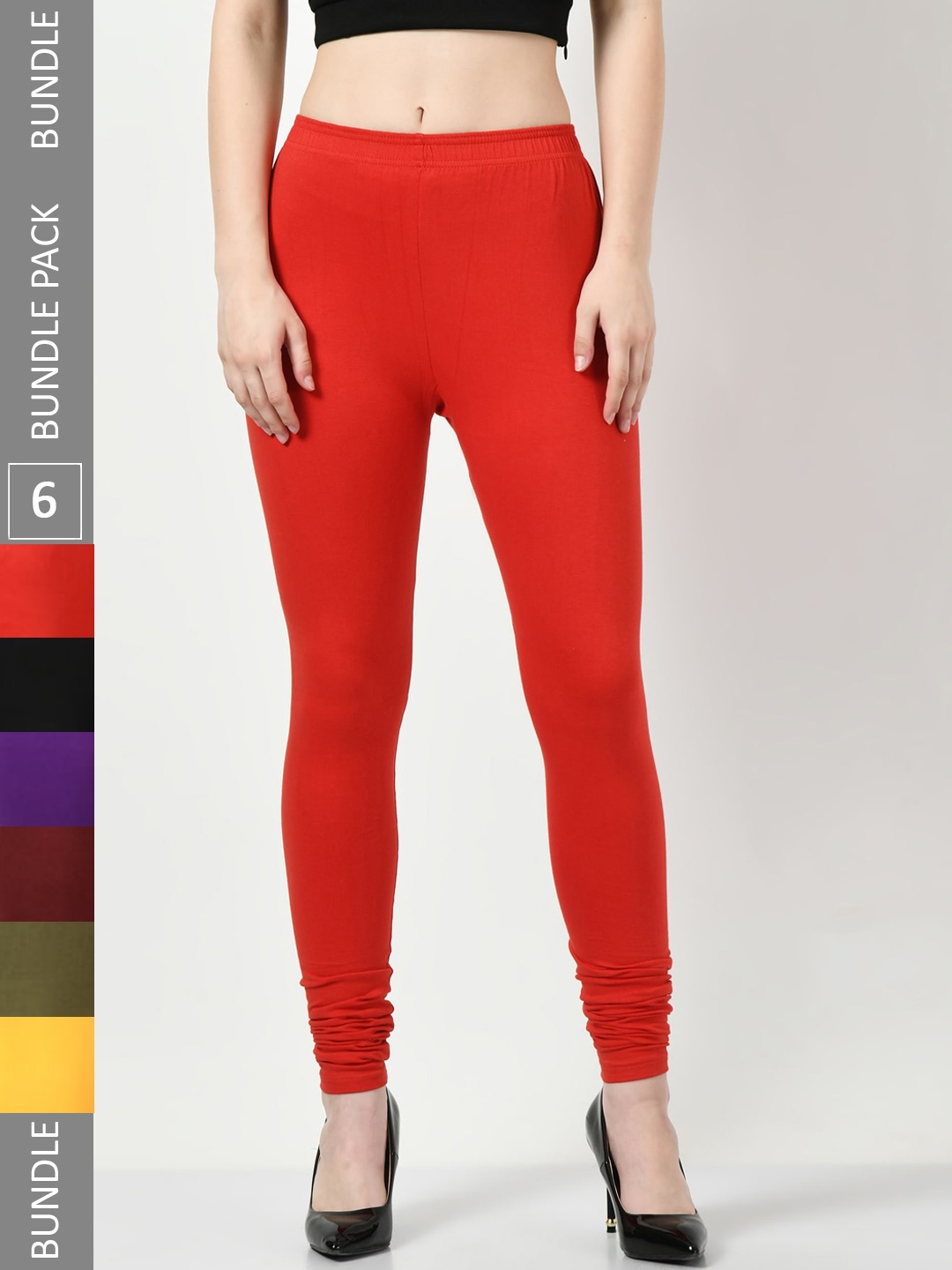 

BAESD Women Pack of 6 Churidar-Length Leggings, Red