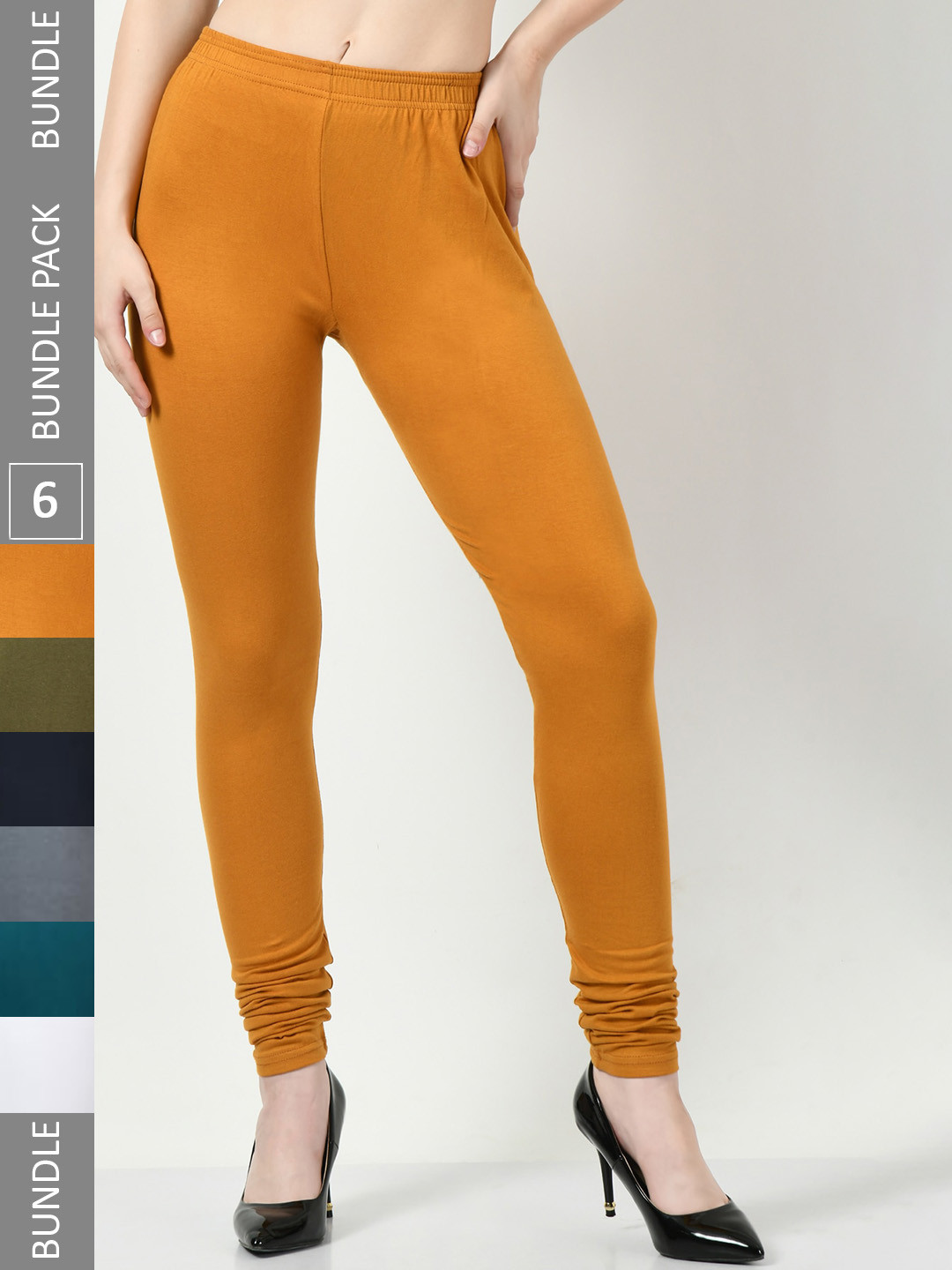 

BAESD Pack Of 6 Cotton Lycra Churidar Length Slim Fit Leggings, White
