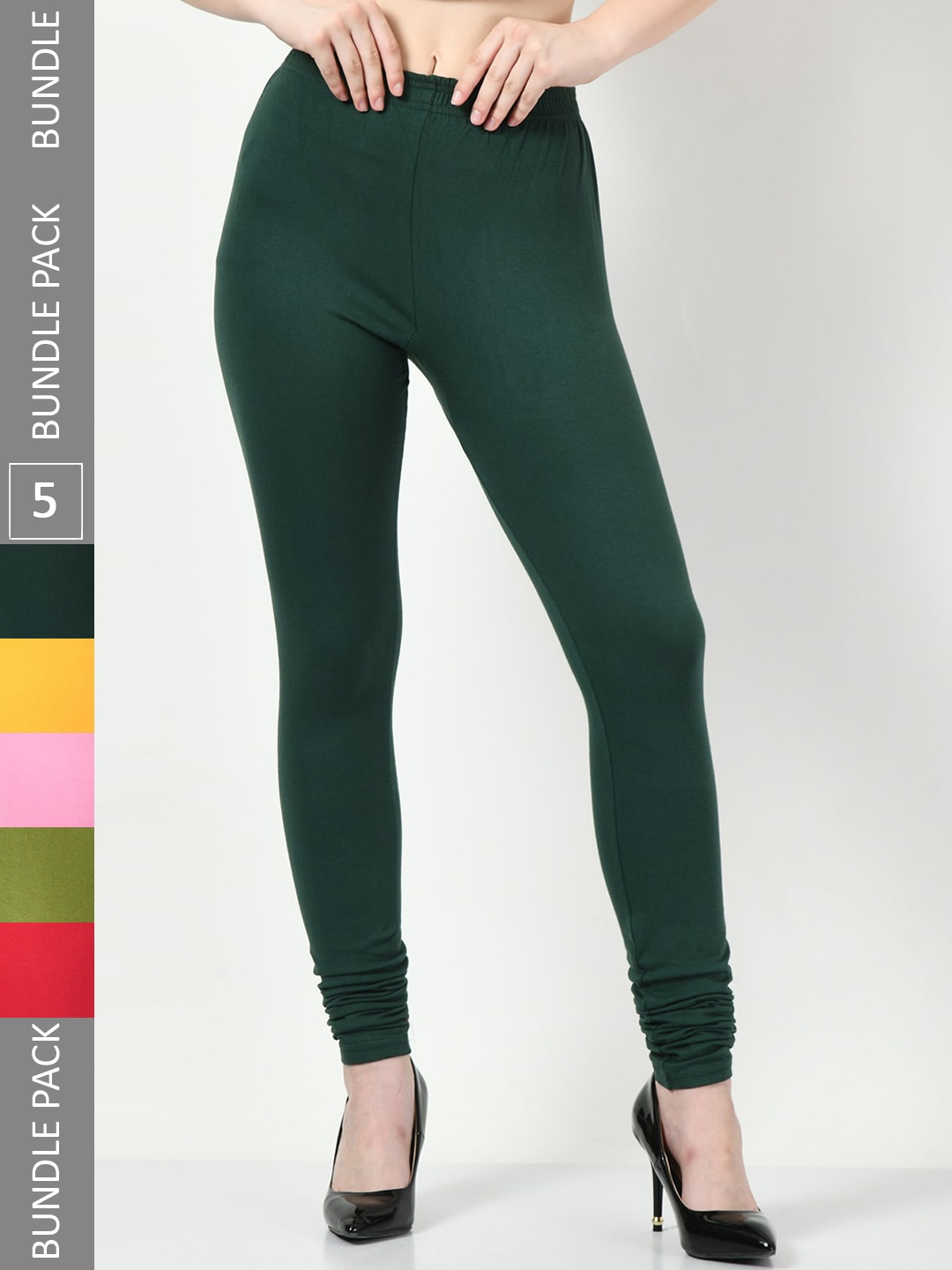 

BAESD Pack Of 5 Churidar Length Leggings, Olive