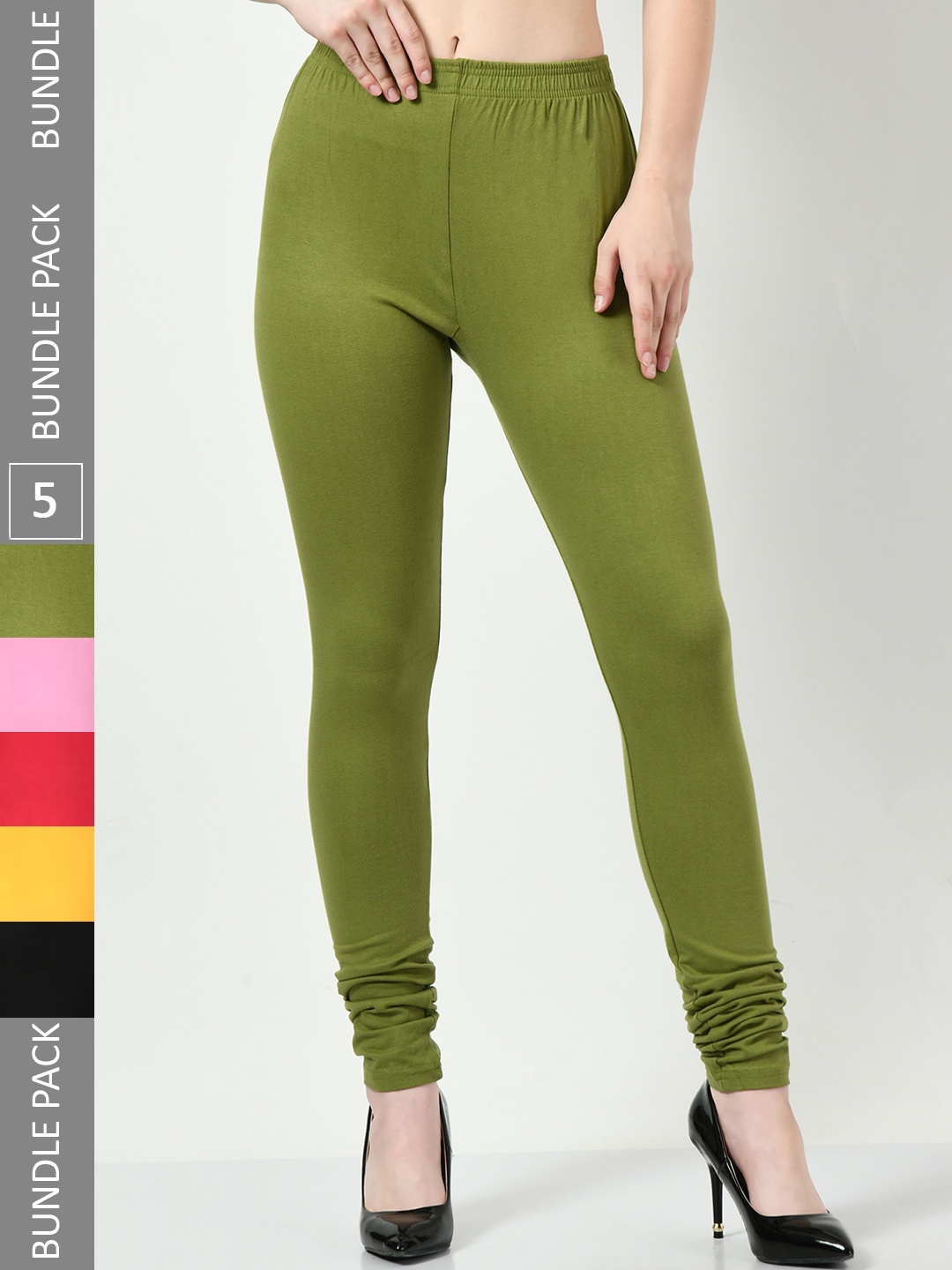 

BAESD Pack of 5 Churidar-Length Cotton Leggings, Green