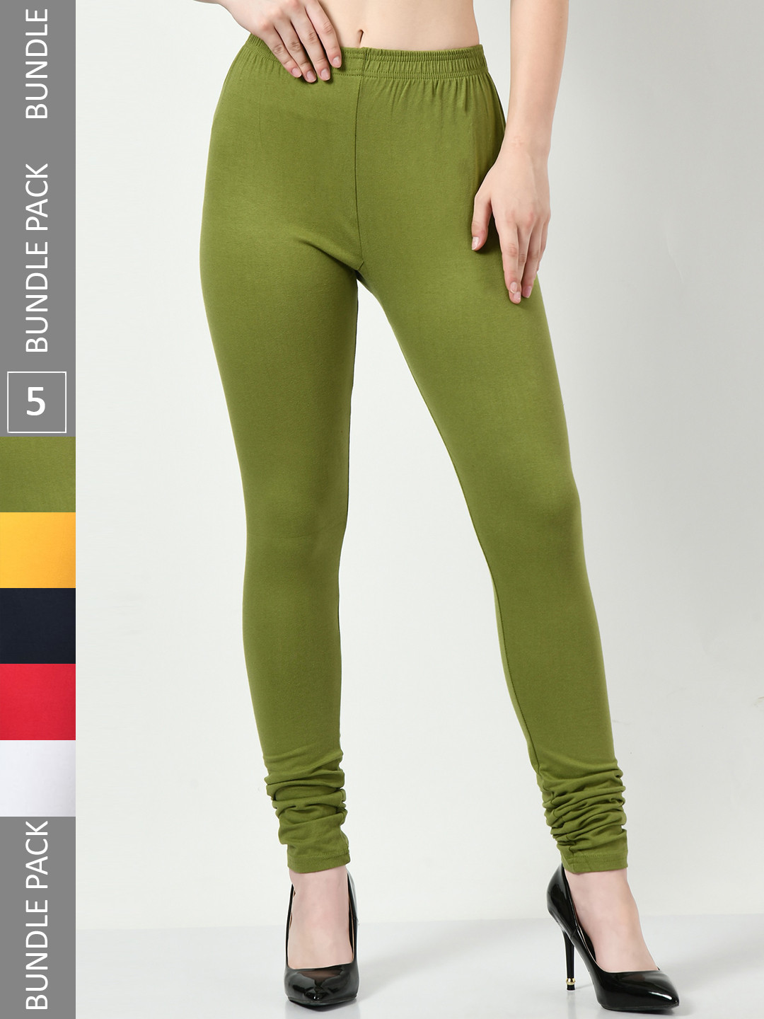 

BAESD Women Pack of 5 Churidar-Length Leggings, Green