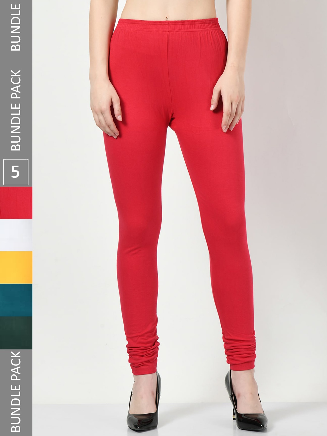 

BAESD Pack Of 5 Slim-Fit Churidar-Length Soft Leggings, Red